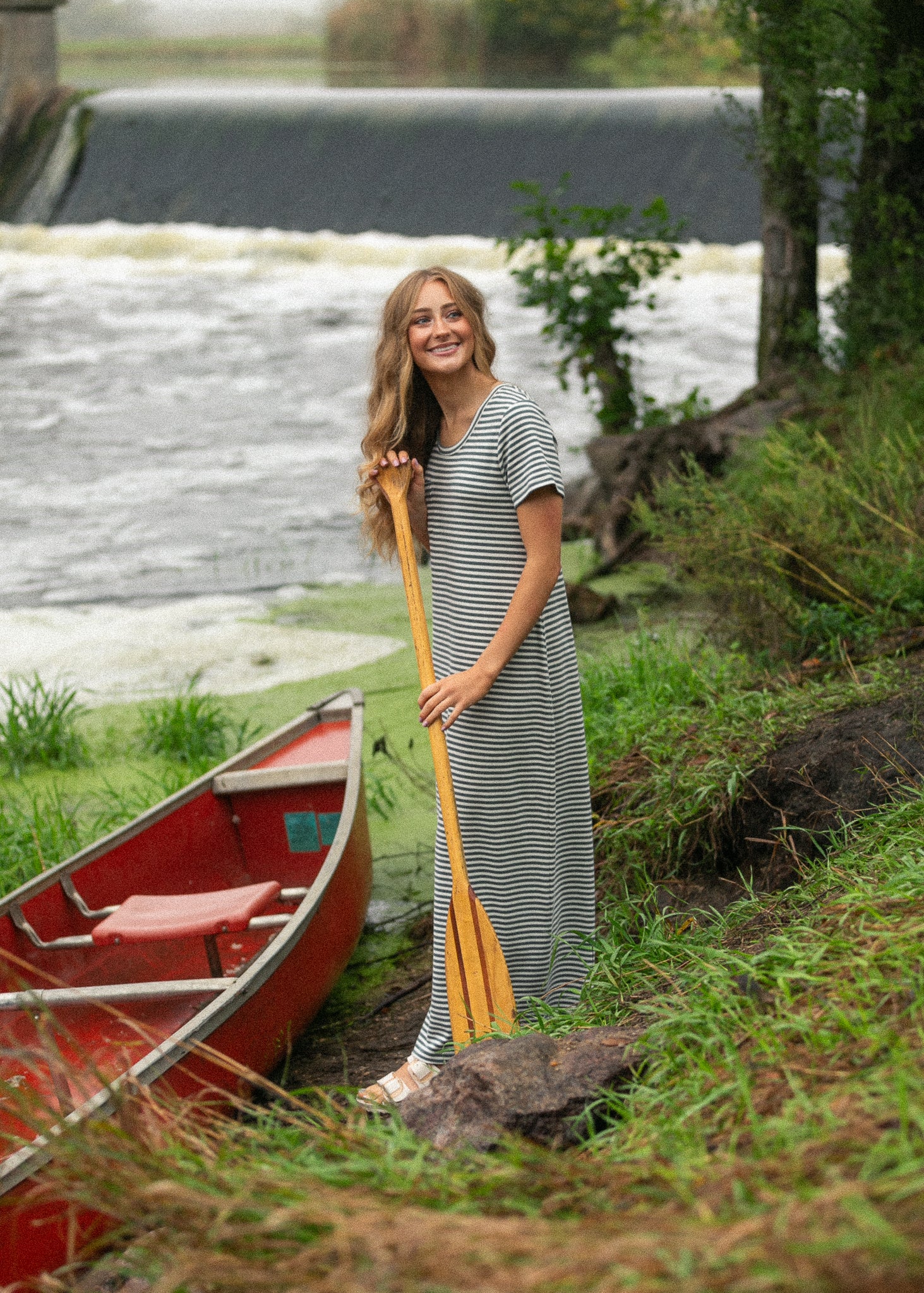 Jane Teal Stripe T-shirt Maxi Dress