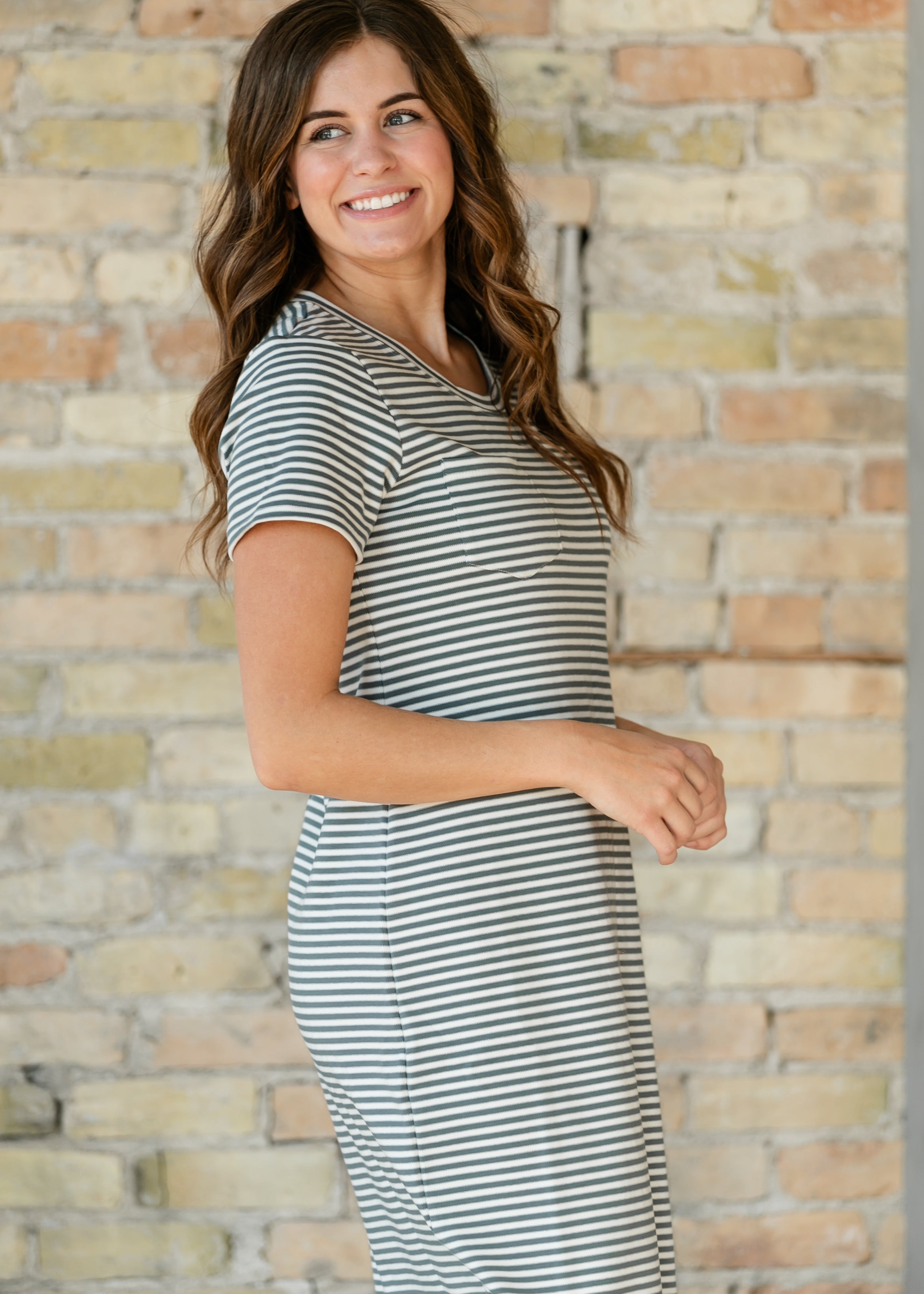 Jane Teal Stripe T-shirt Maxi Dress