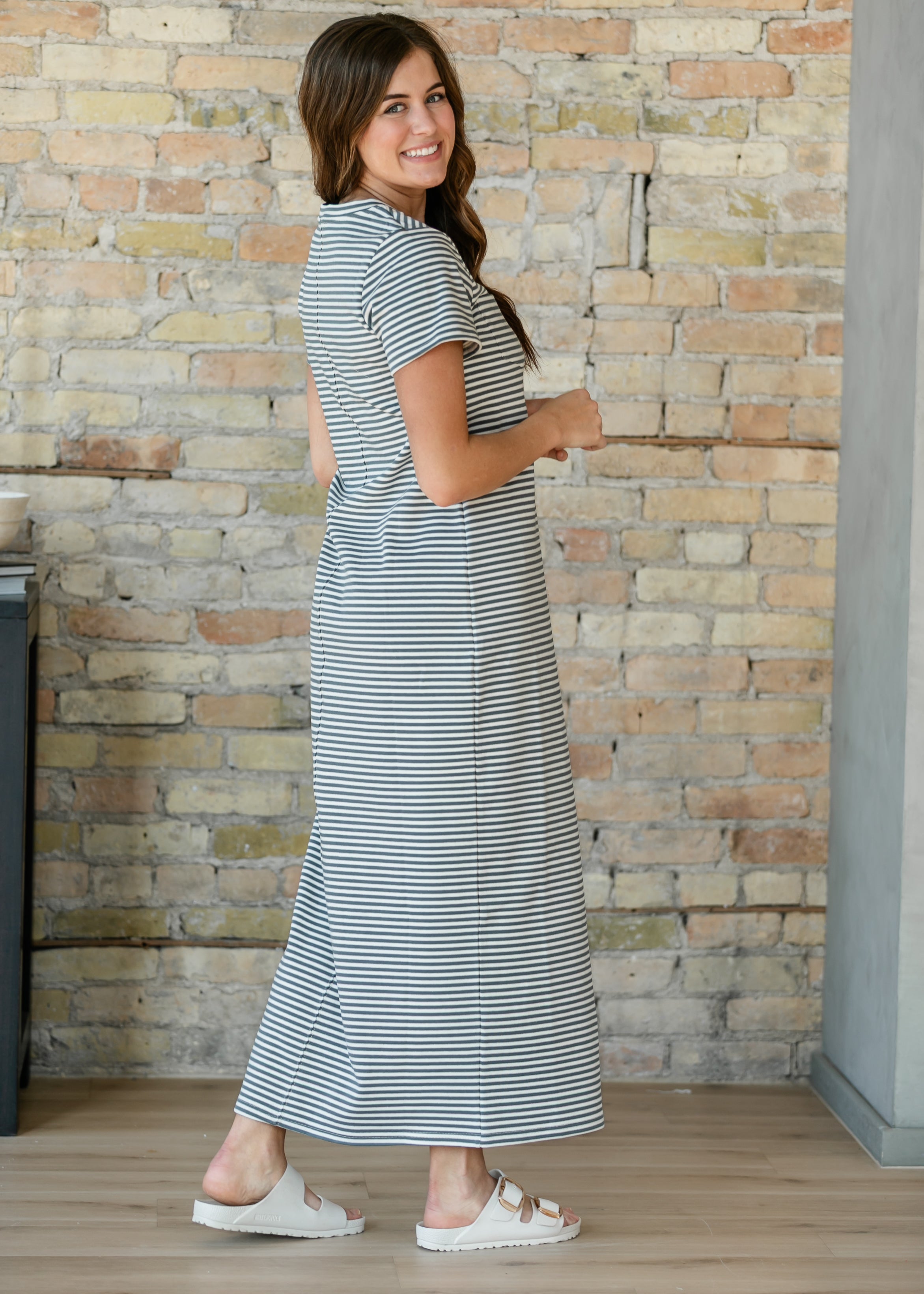 Jane Teal Stripe T-shirt Maxi Dress