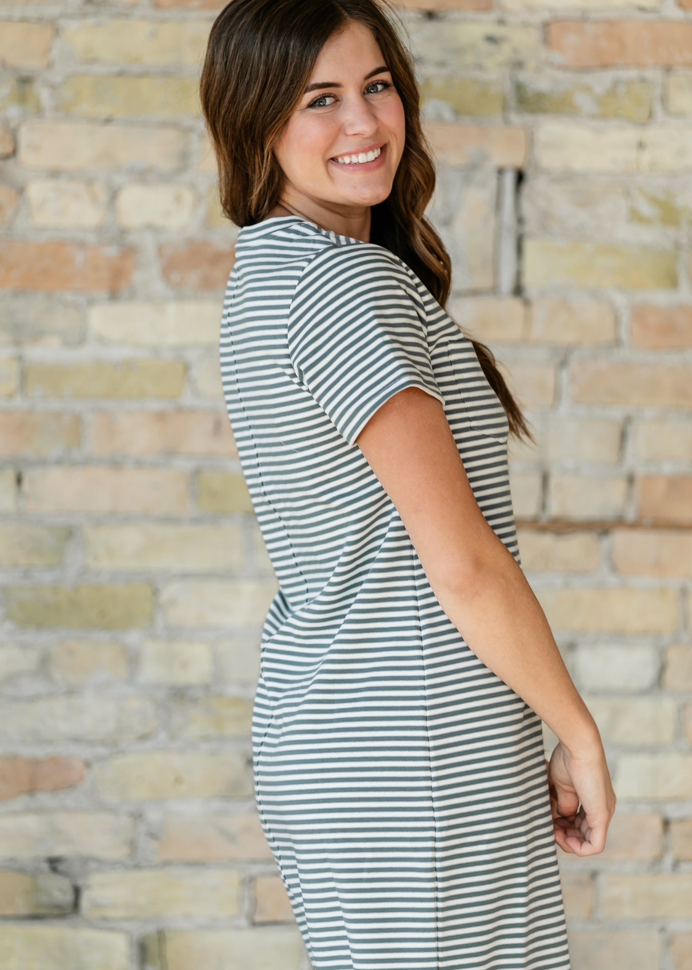 Jane Teal Stripe T-shirt Maxi Dress