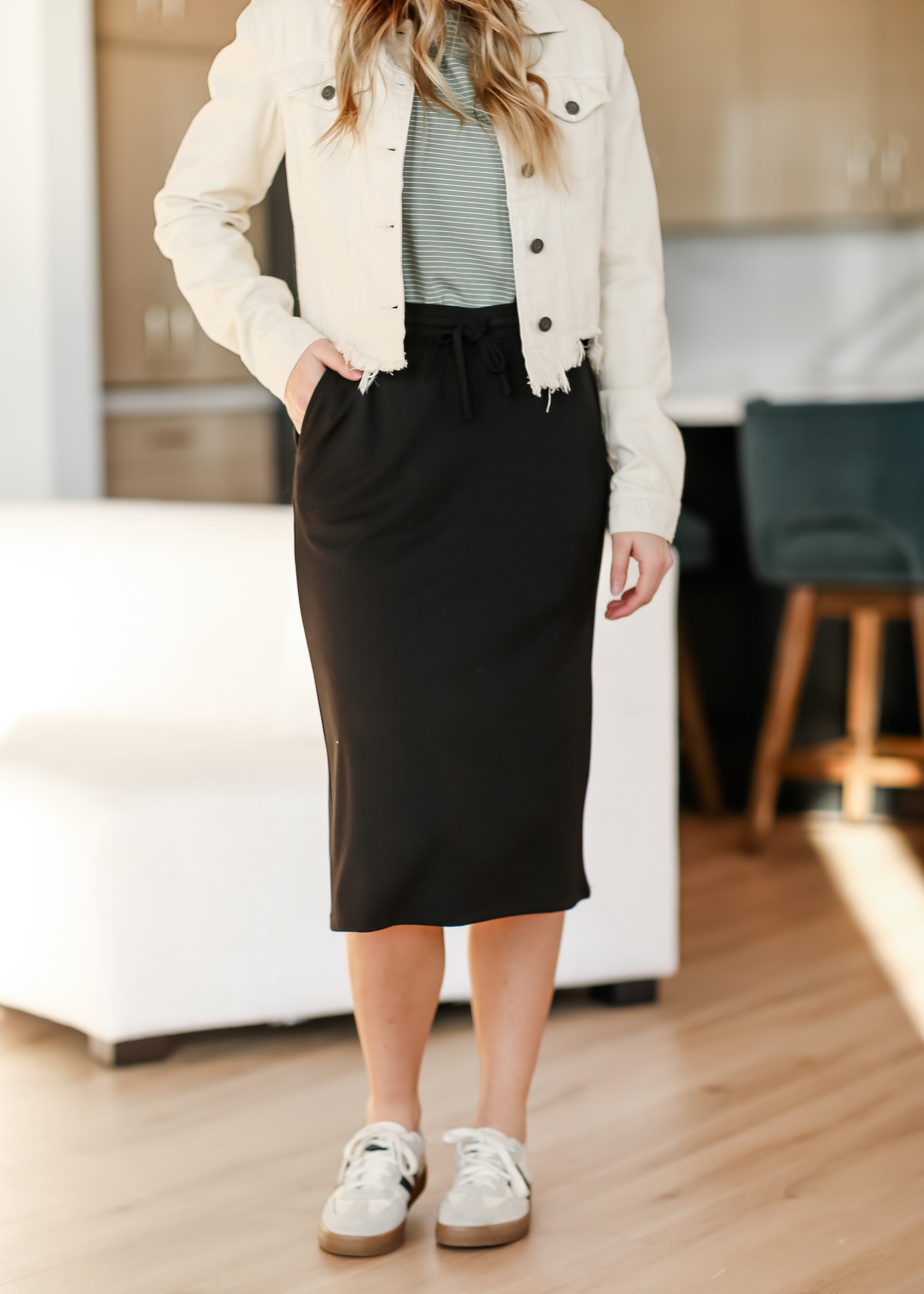 Jordan Black Knit Midi Skirt