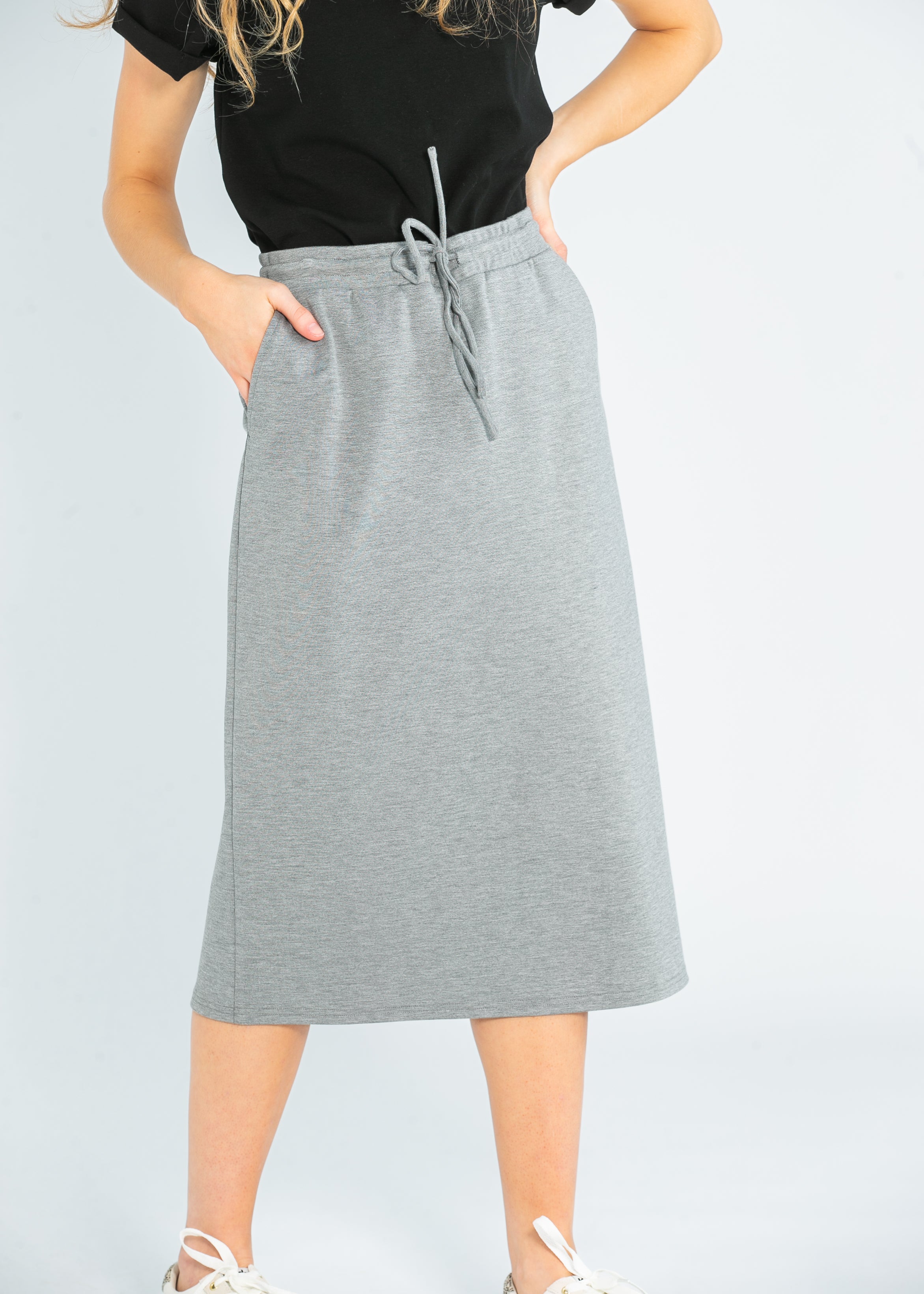 Jordan Gray Pinstripe Knit Midi Skirt