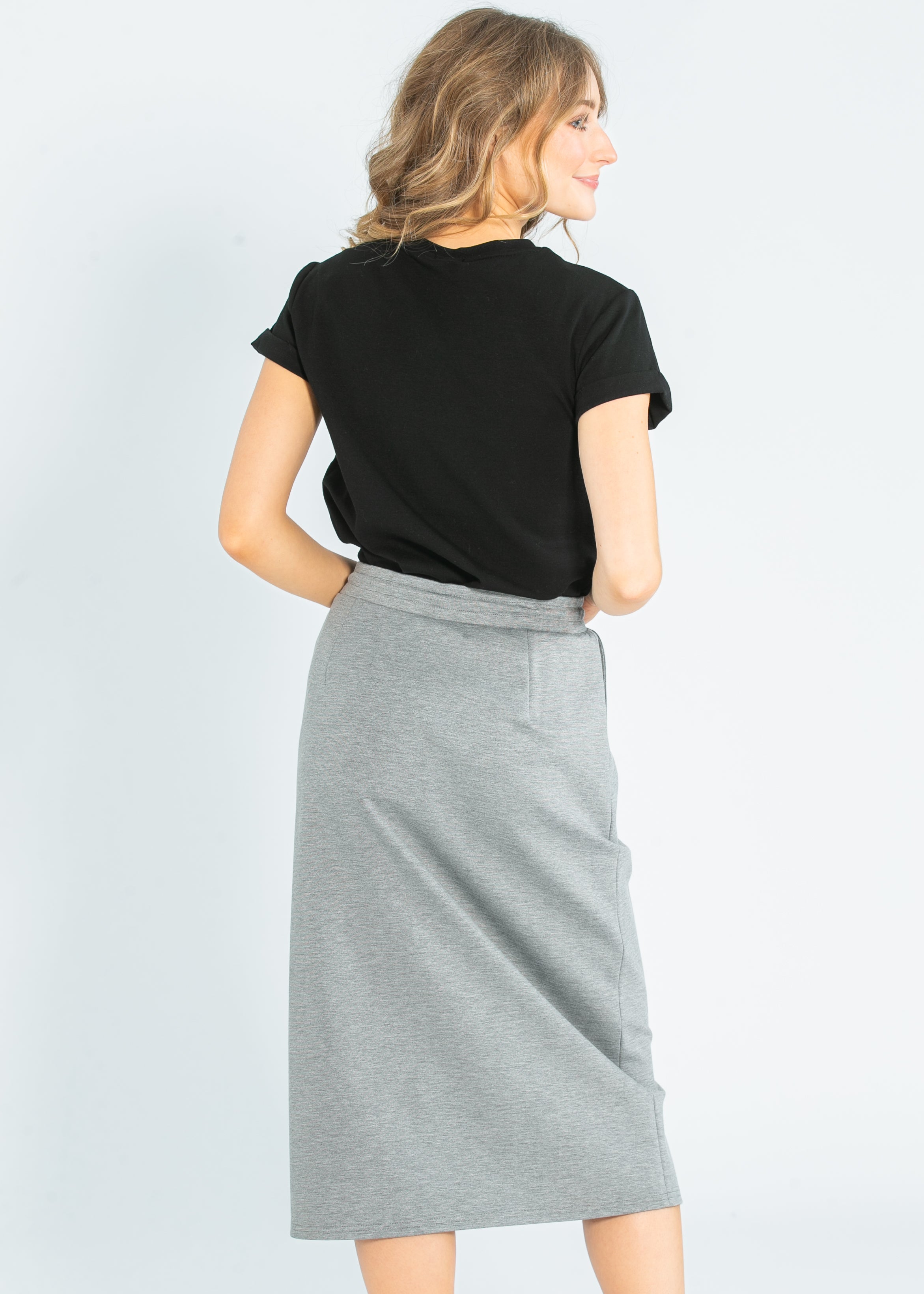 Jordan Gray Pinstripe Knit Midi Skirt