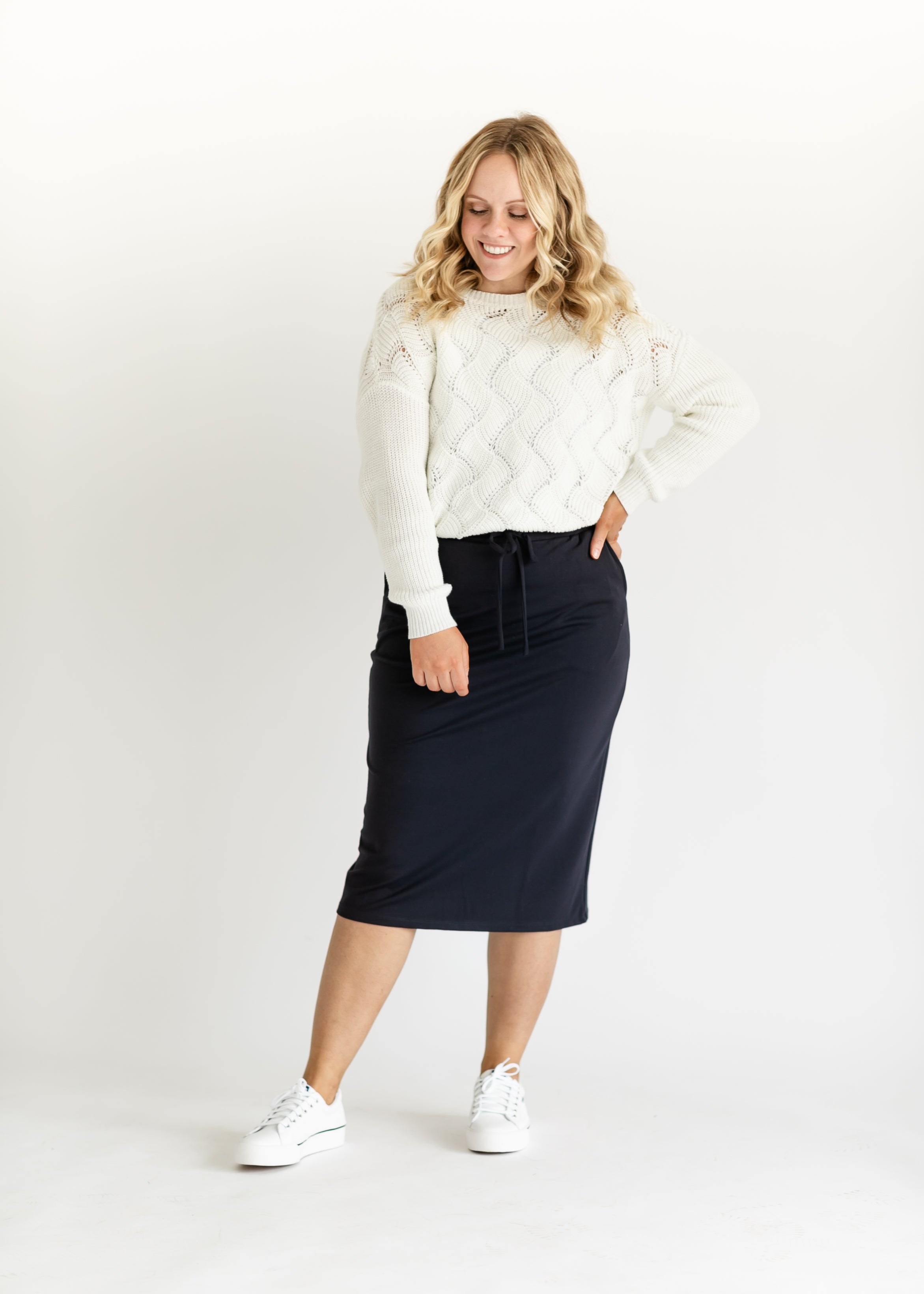 Jordan Navy Knit Midi Skirt