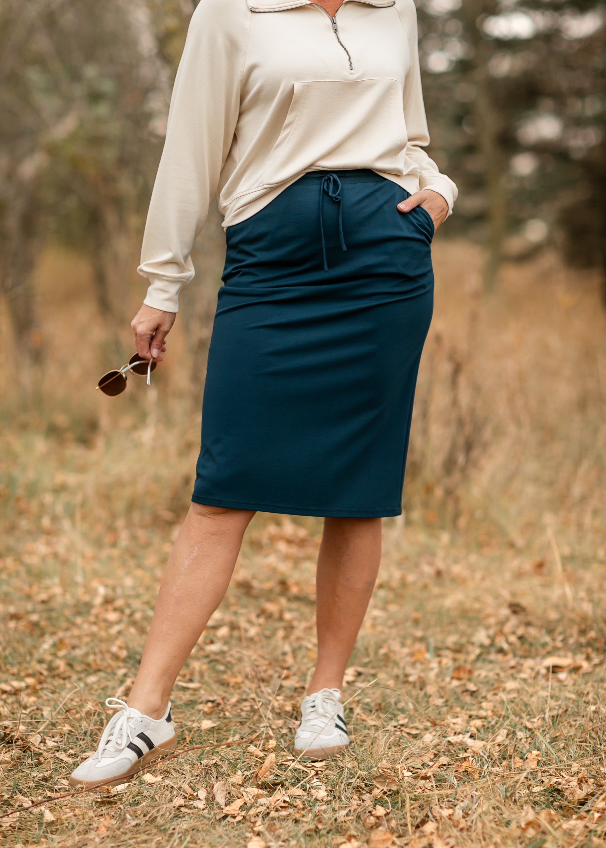 Jordan Teal Knit Midi Skirt