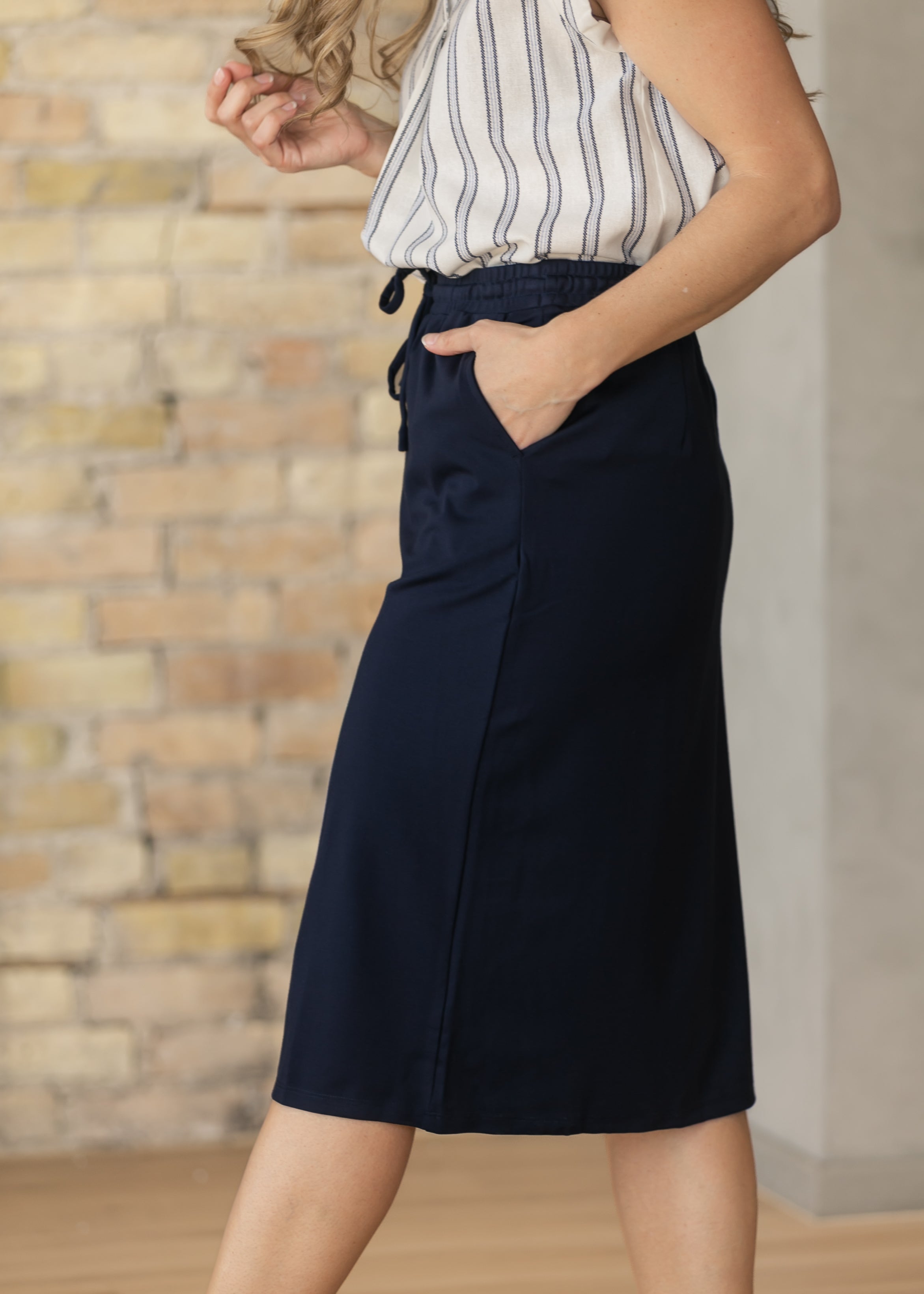 Jordan Navy Knit Midi Skirt