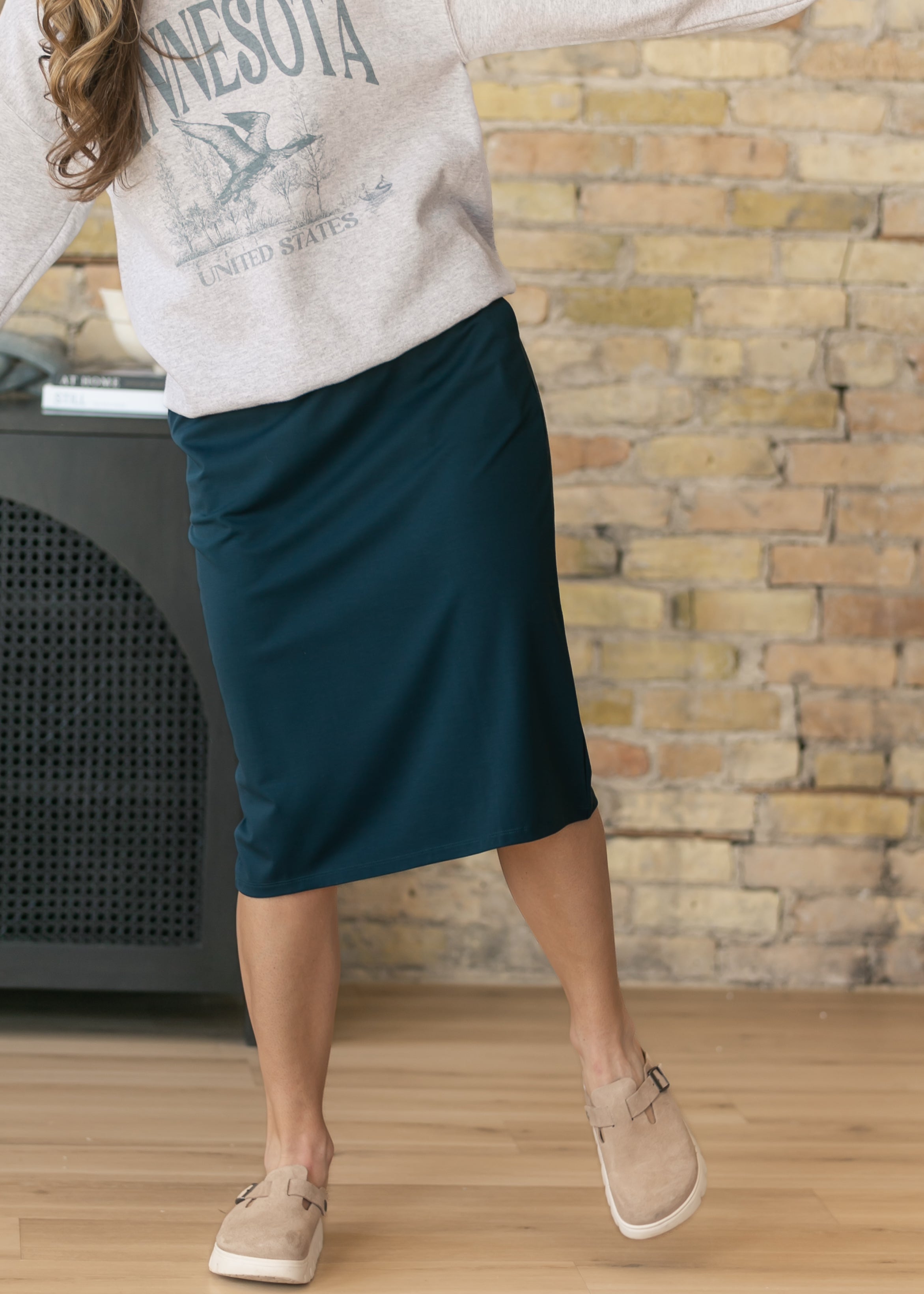 Jordan Teal Knit Midi Skirt