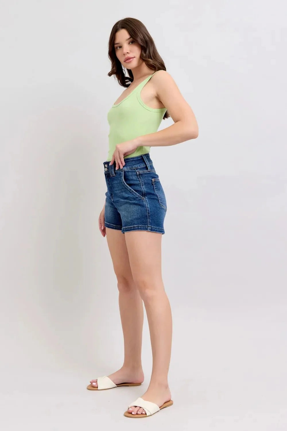 Judy Blue Full Size Double Button Waistband Denim Shorts | Includes Plus Size