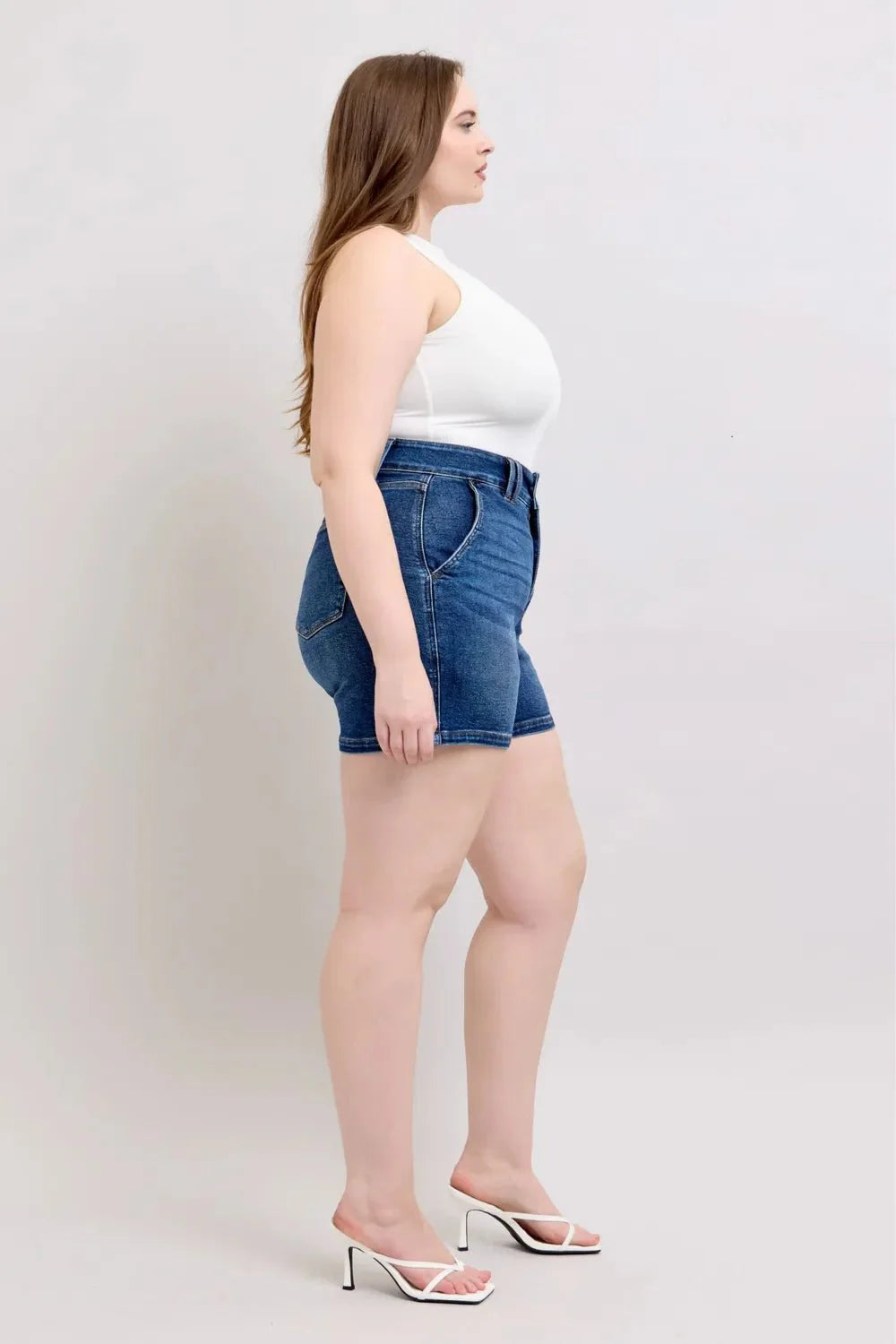 Judy Blue Full Size Double Button Waistband Denim Shorts | Includes Plus Size