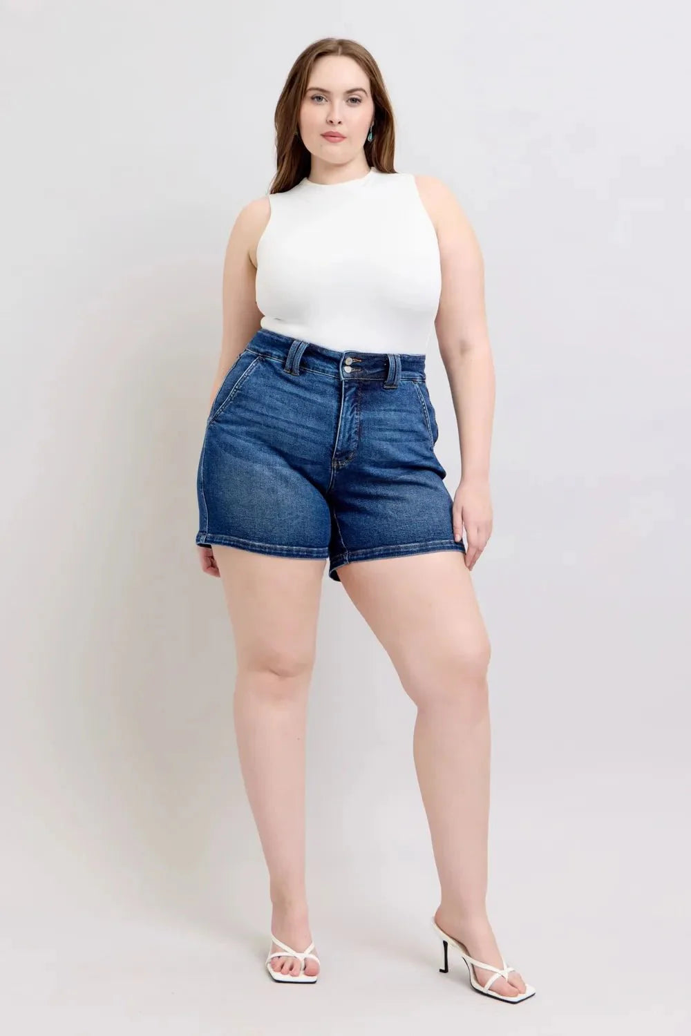 Judy Blue Full Size Double Button Waistband Denim Shorts | Includes Plus Size