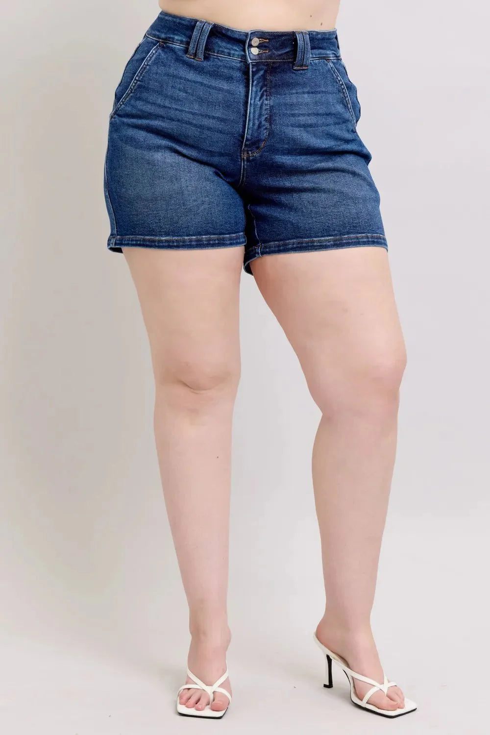 Judy Blue Full Size Double Button Waistband Denim Shorts | Includes Plus Size