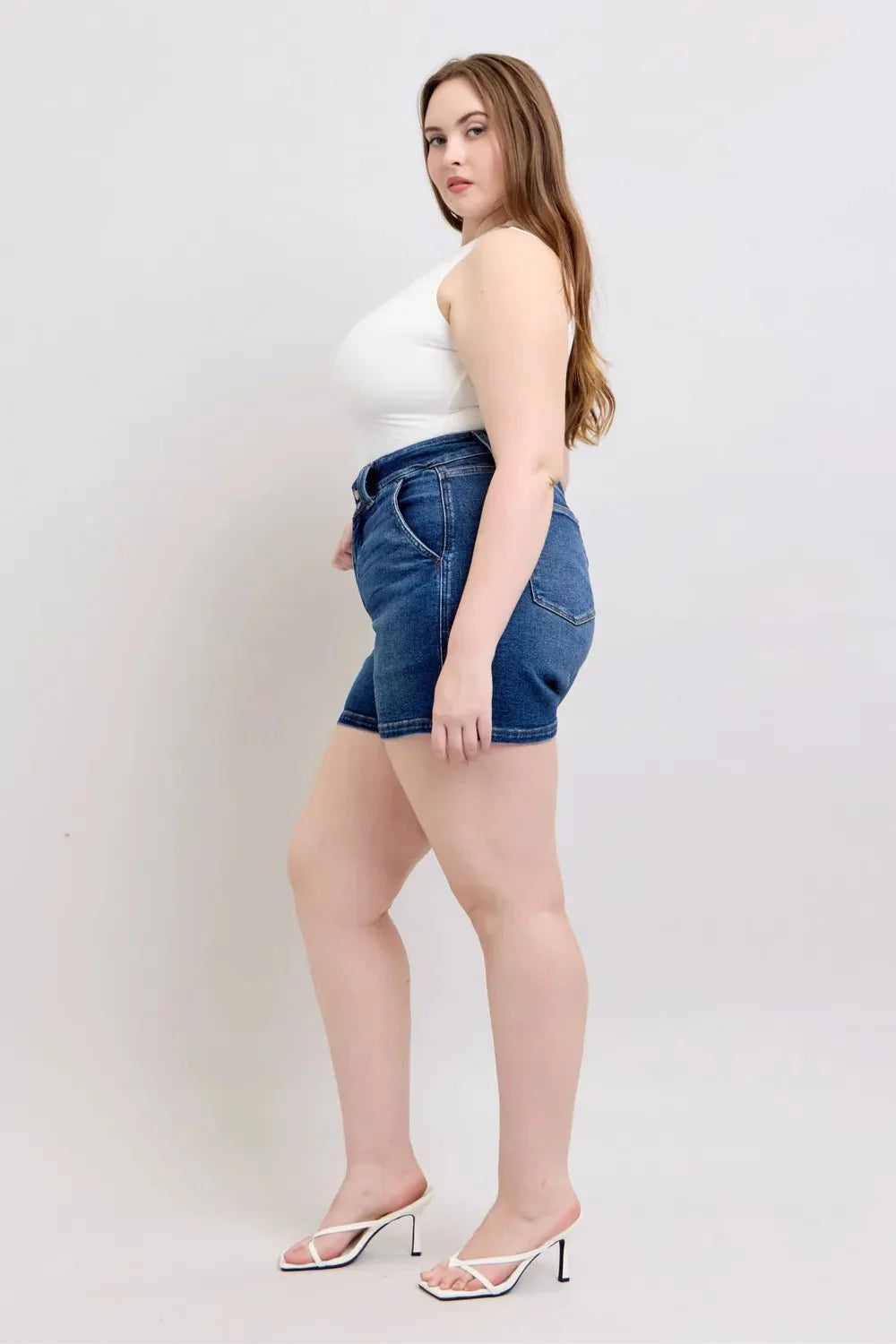 Judy Blue Full Size Double Button Waistband Denim Shorts | Includes Plus Size