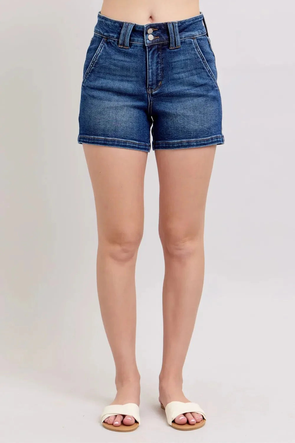 Judy Blue Full Size Double Button Waistband Denim Shorts | Includes Plus Size