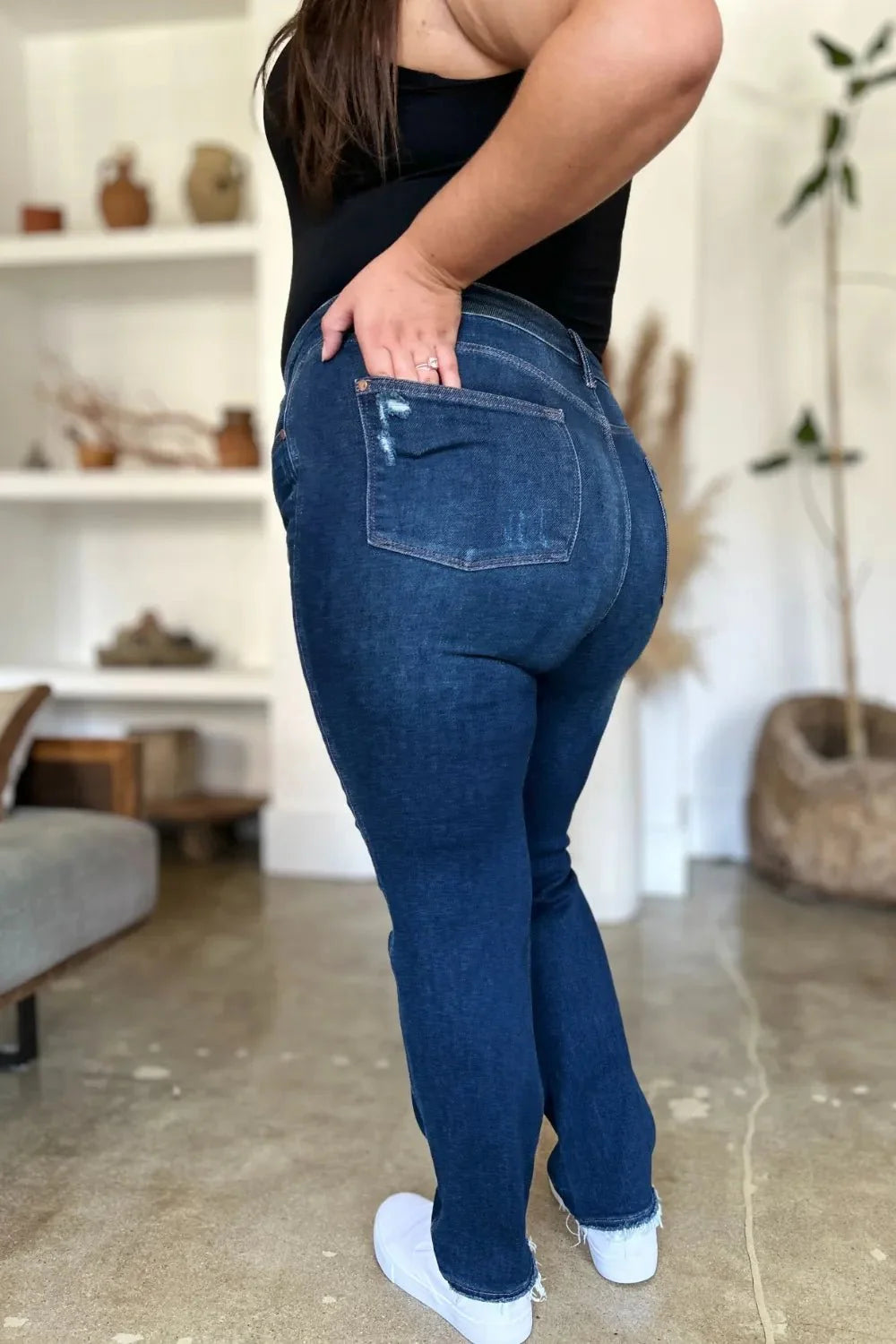 Judy Blue Full Size High Waist Rigid Magic Heavy Destroy Straight Jeans | Includes Plus Size