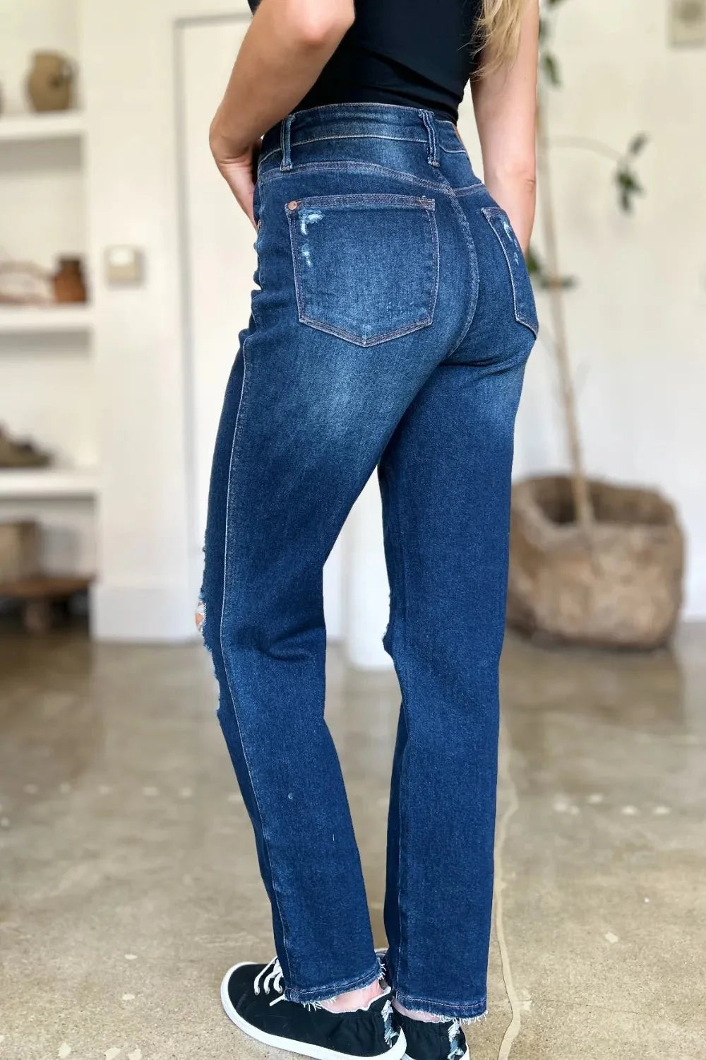 Judy Blue Full Size High Waist Rigid Magic Heavy Destroy Straight Jeans | Includes Plus Size