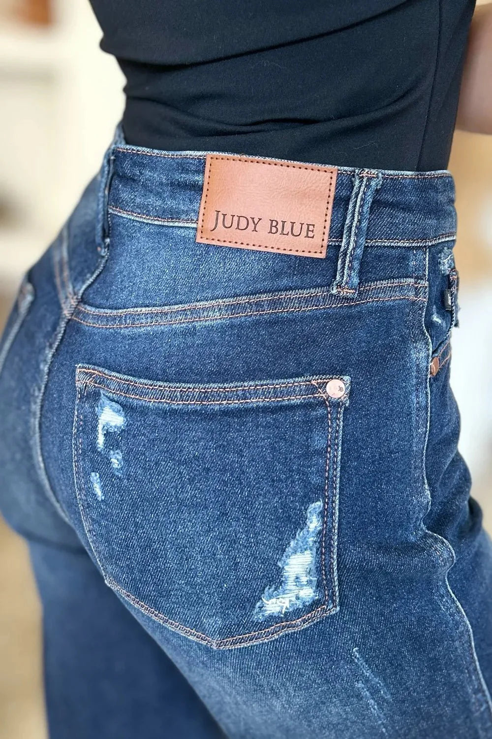 Judy Blue Full Size High Waist Rigid Magic Heavy Destroy Straight Jeans | Includes Plus Size