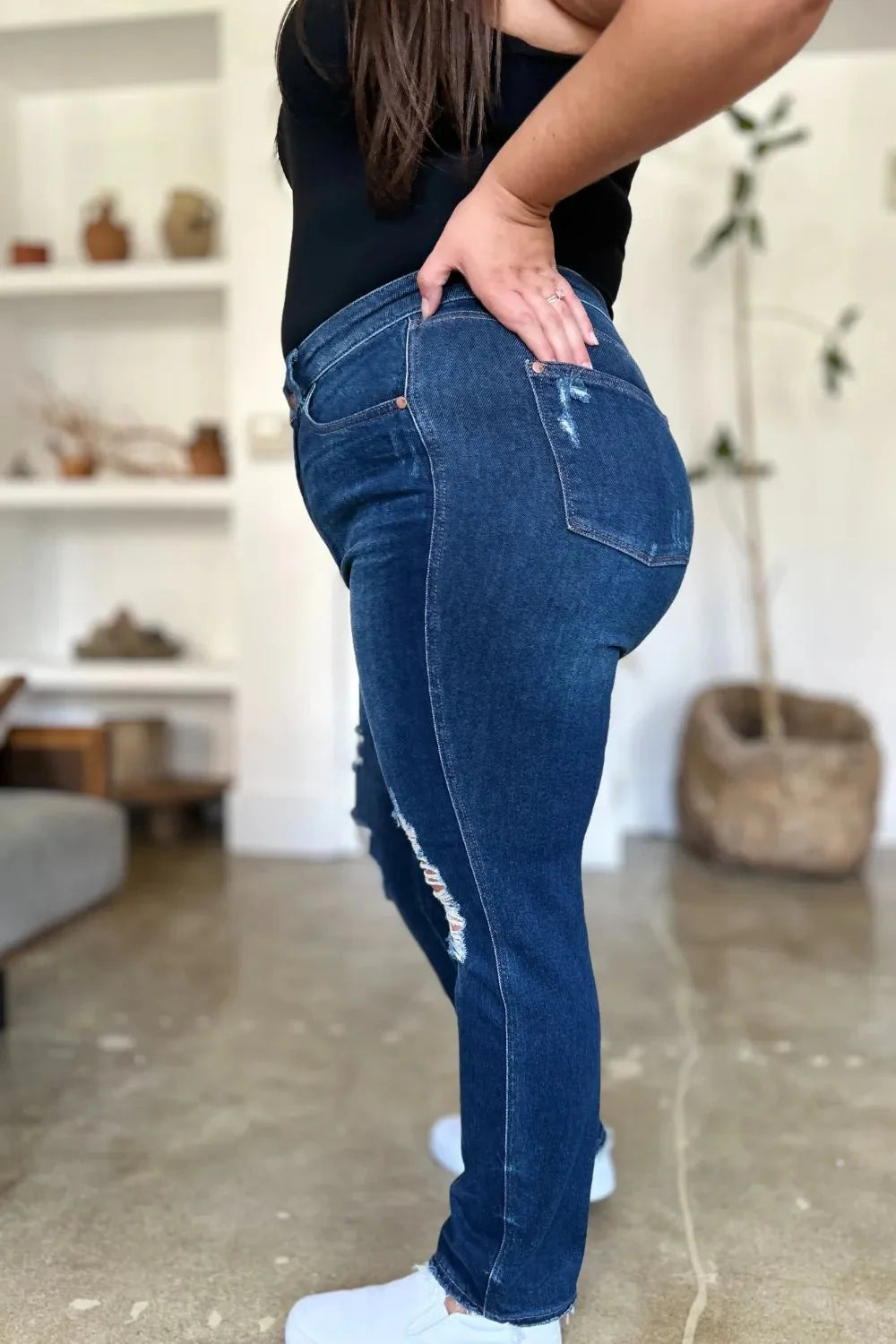 Judy Blue Full Size High Waist Rigid Magic Heavy Destroy Straight Jeans | Includes Plus Size