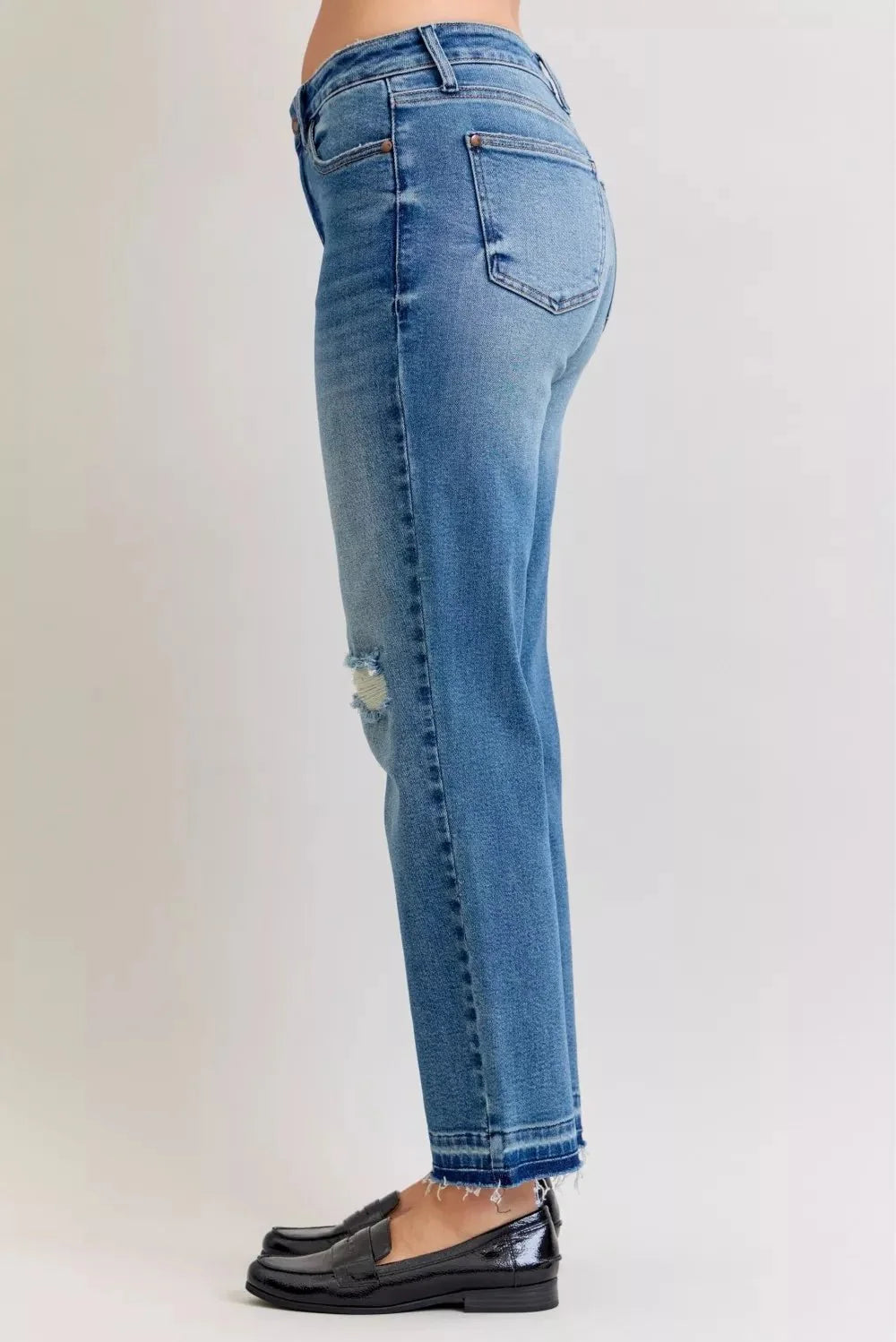 Judy Blue Full Size Mid Rise Bf Patch & Repair Destroy Release Hem Jeans | Includes Plus Size