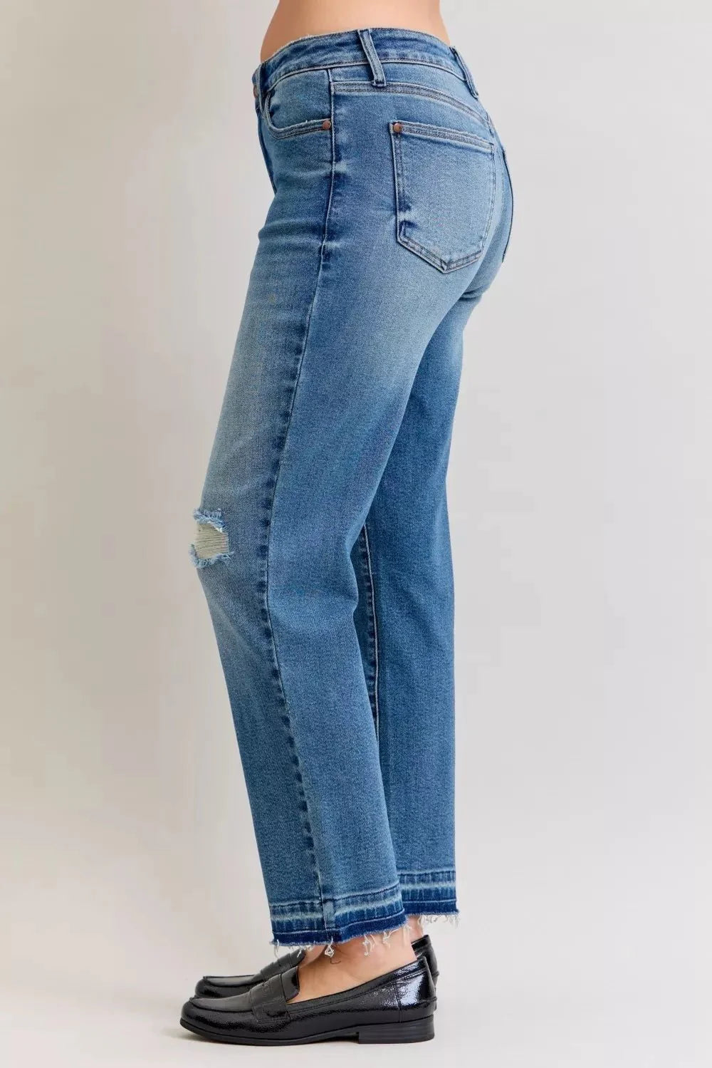 Judy Blue Full Size Mid Rise Bf Patch & Repair Destroy Release Hem Jeans | Includes Plus Size