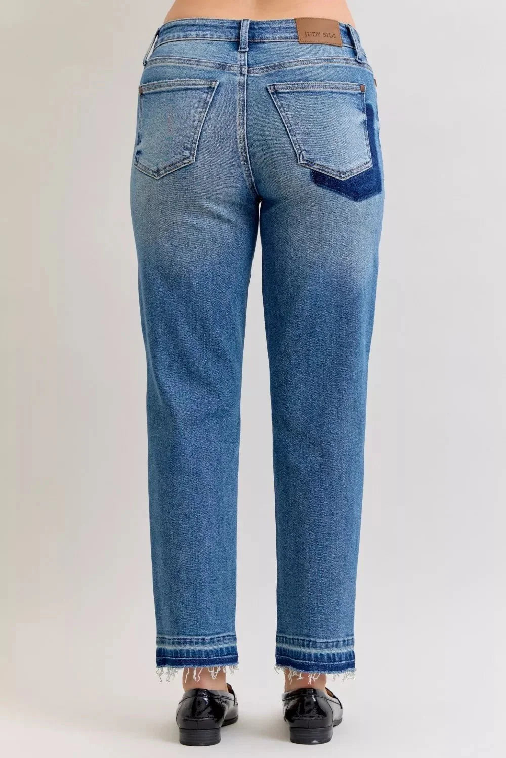 Judy Blue Full Size Mid Rise Bf Patch & Repair Destroy Release Hem Jeans | Includes Plus Size