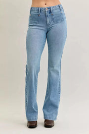 Judy Blue Full Size Mid Rise Bootcut Jeans With Contrast Wash & Front Patch Pockets | Includes Plus Size