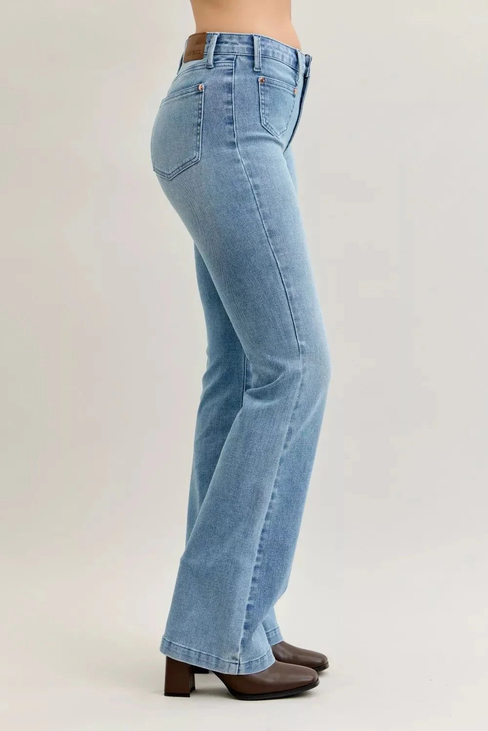 Judy Blue Full Size Mid Rise Bootcut Jeans With Contrast Wash & Front Patch Pockets | Includes Plus Size