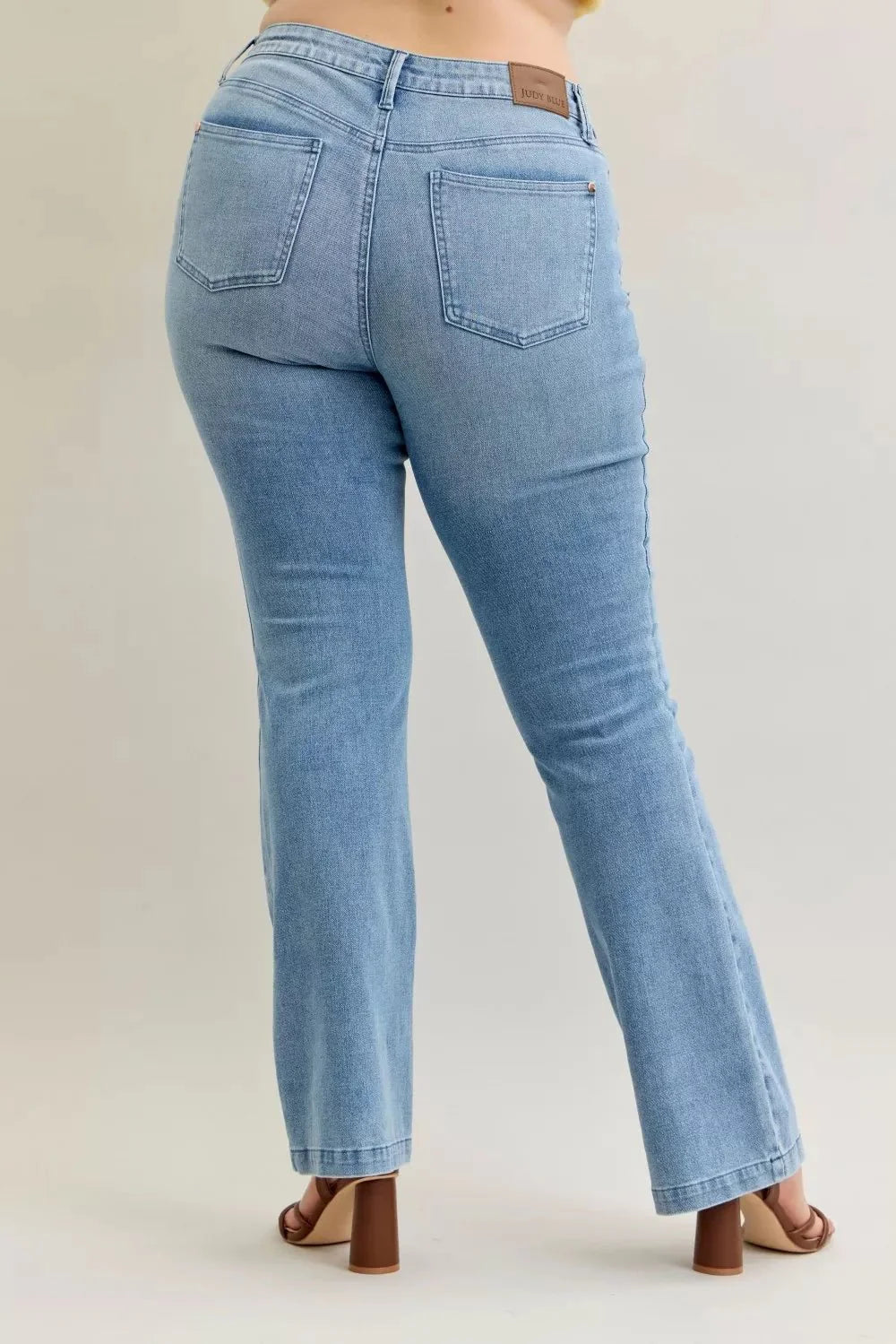 Judy Blue Full Size Mid Rise Bootcut Jeans With Contrast Wash & Front Patch Pockets | Includes Plus Size