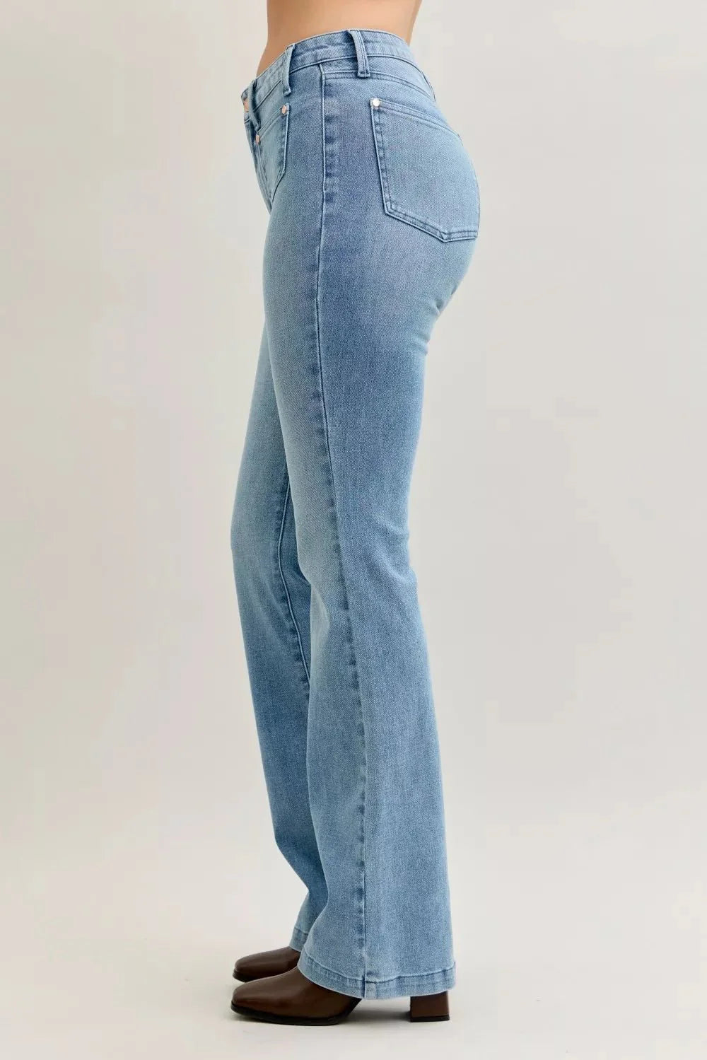 Judy Blue Full Size Mid Rise Bootcut Jeans With Contrast Wash & Front Patch Pockets | Includes Plus Size