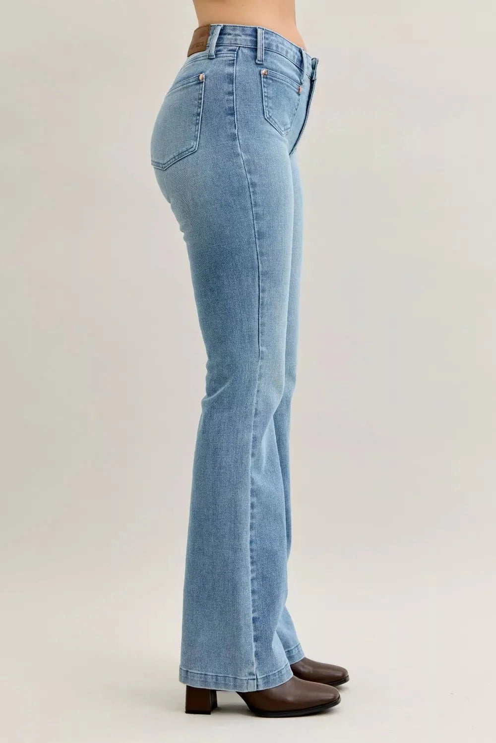 Judy Blue Full Size Mid Rise Bootcut Jeans With Contrast Wash & Front Patch Pockets | Includes Plus Size