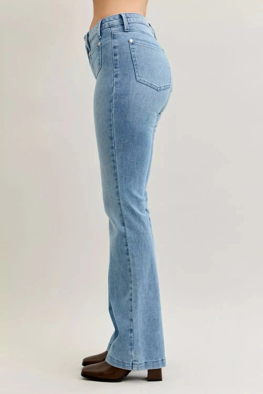 Judy Blue Full Size Mid Rise Bootcut Jeans With Contrast Wash & Front Patch Pockets | Includes Plus Size