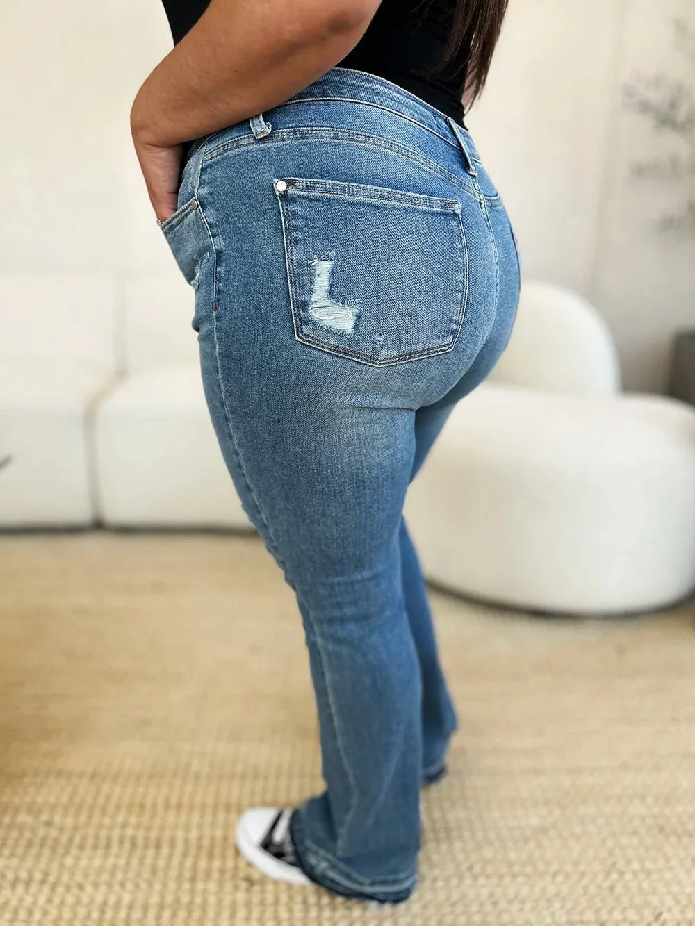 Judy Blue Full Size Mid Rise Destroyed Hem Distressed Jeans | Includes Plus Size