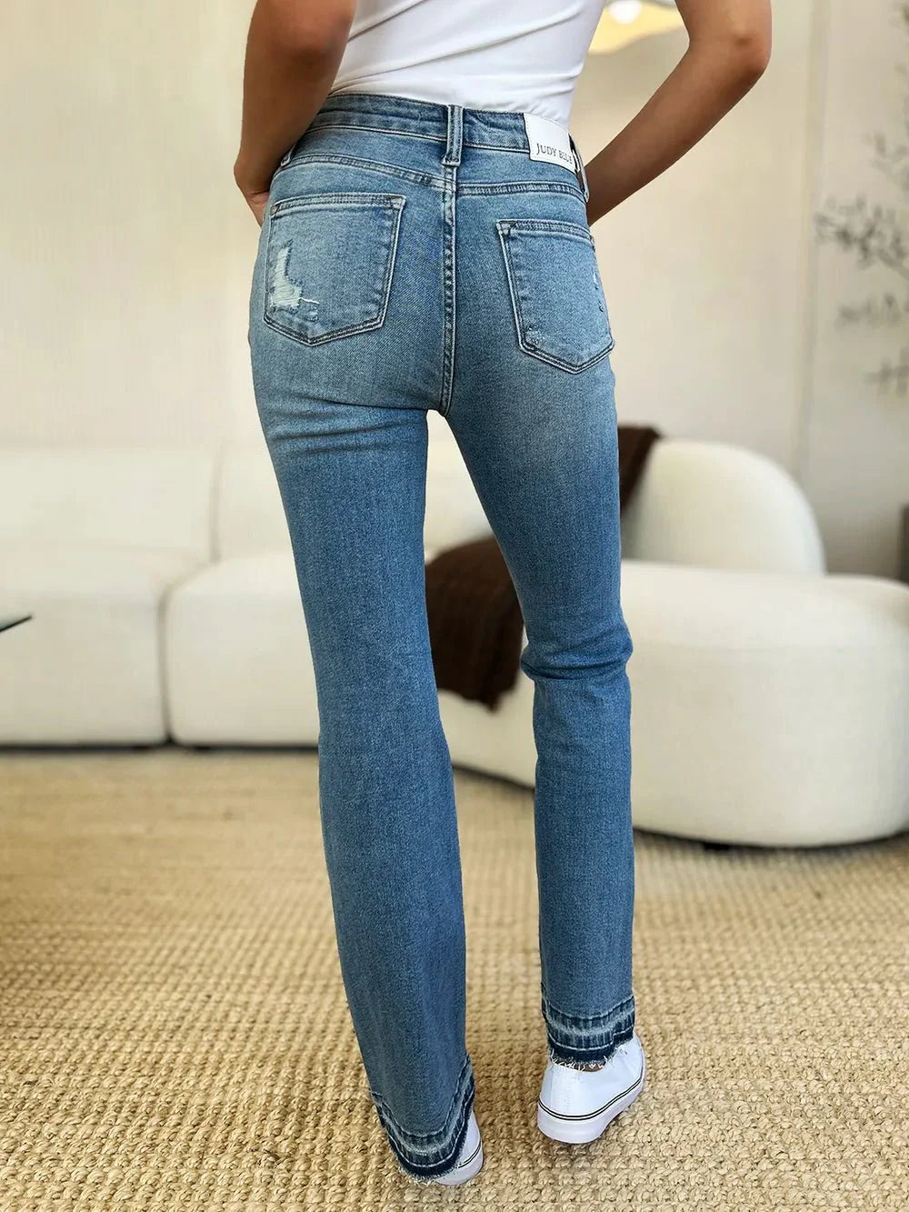 Judy Blue Full Size Mid Rise Destroyed Hem Distressed Jeans | Includes Plus Size