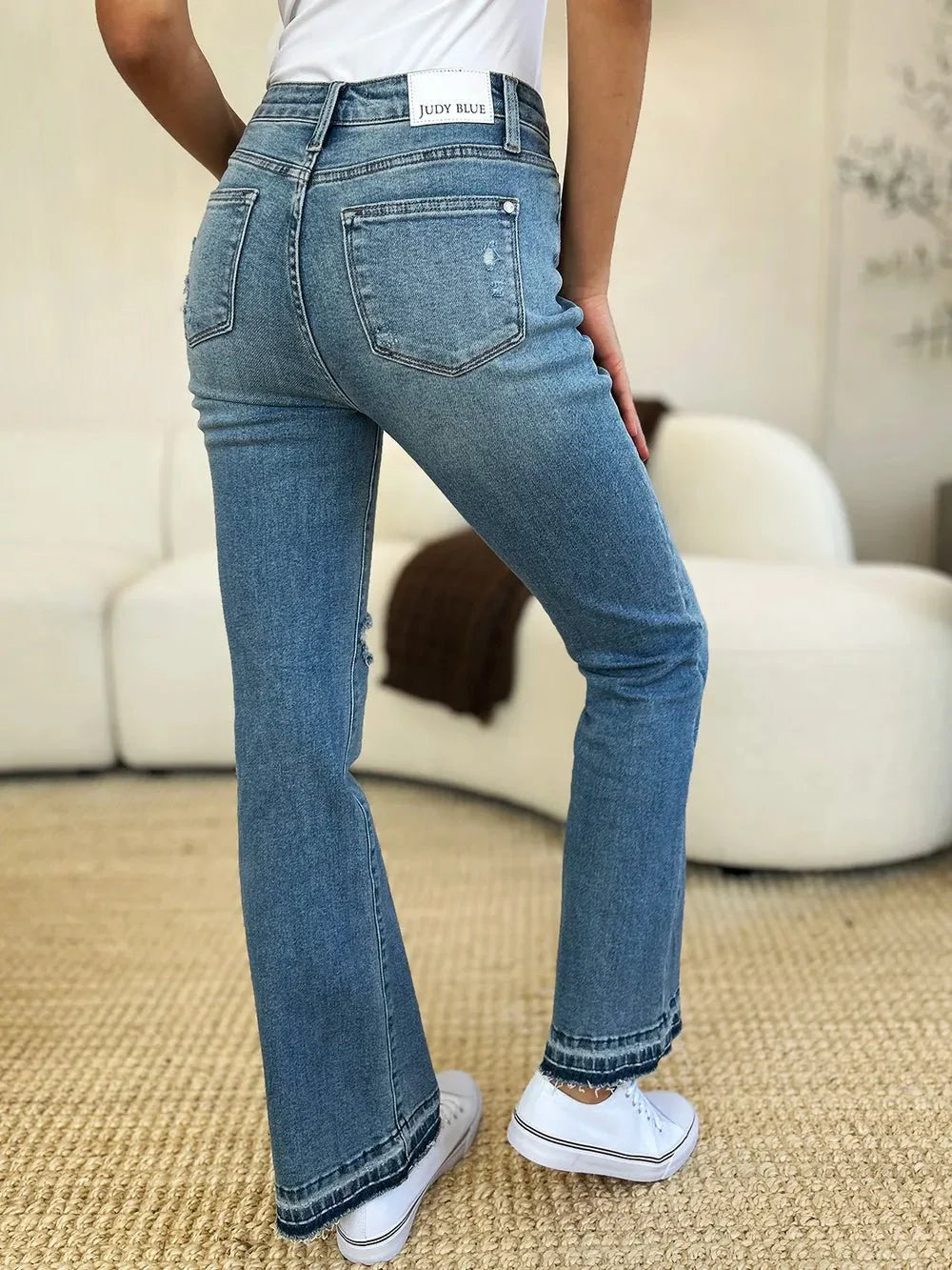 Judy Blue Full Size Mid Rise Destroyed Hem Distressed Jeans | Includes Plus Size