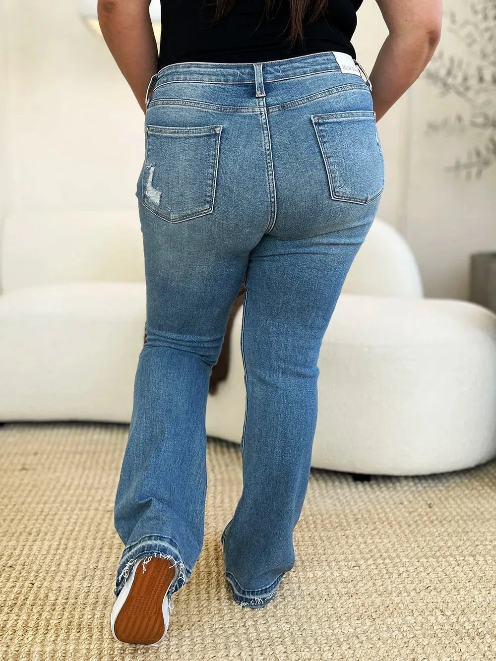 Judy Blue Full Size Mid Rise Destroyed Hem Distressed Jeans | Includes Plus Size
