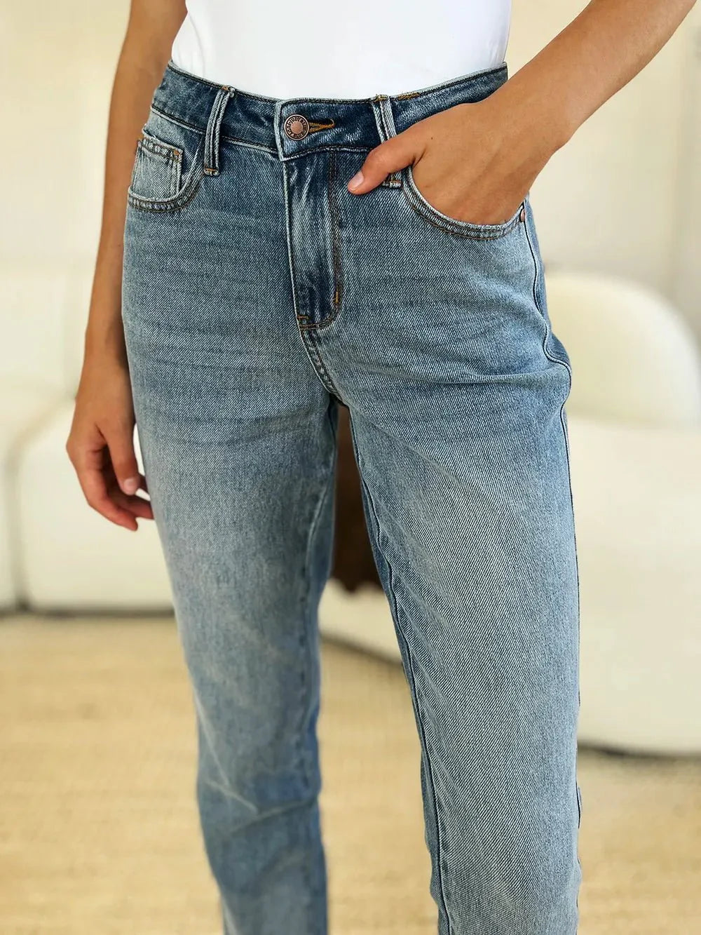 Judy Blue Full Size Mid Rise Rigid Magic Release Hem Jeans | Includes Plus Size