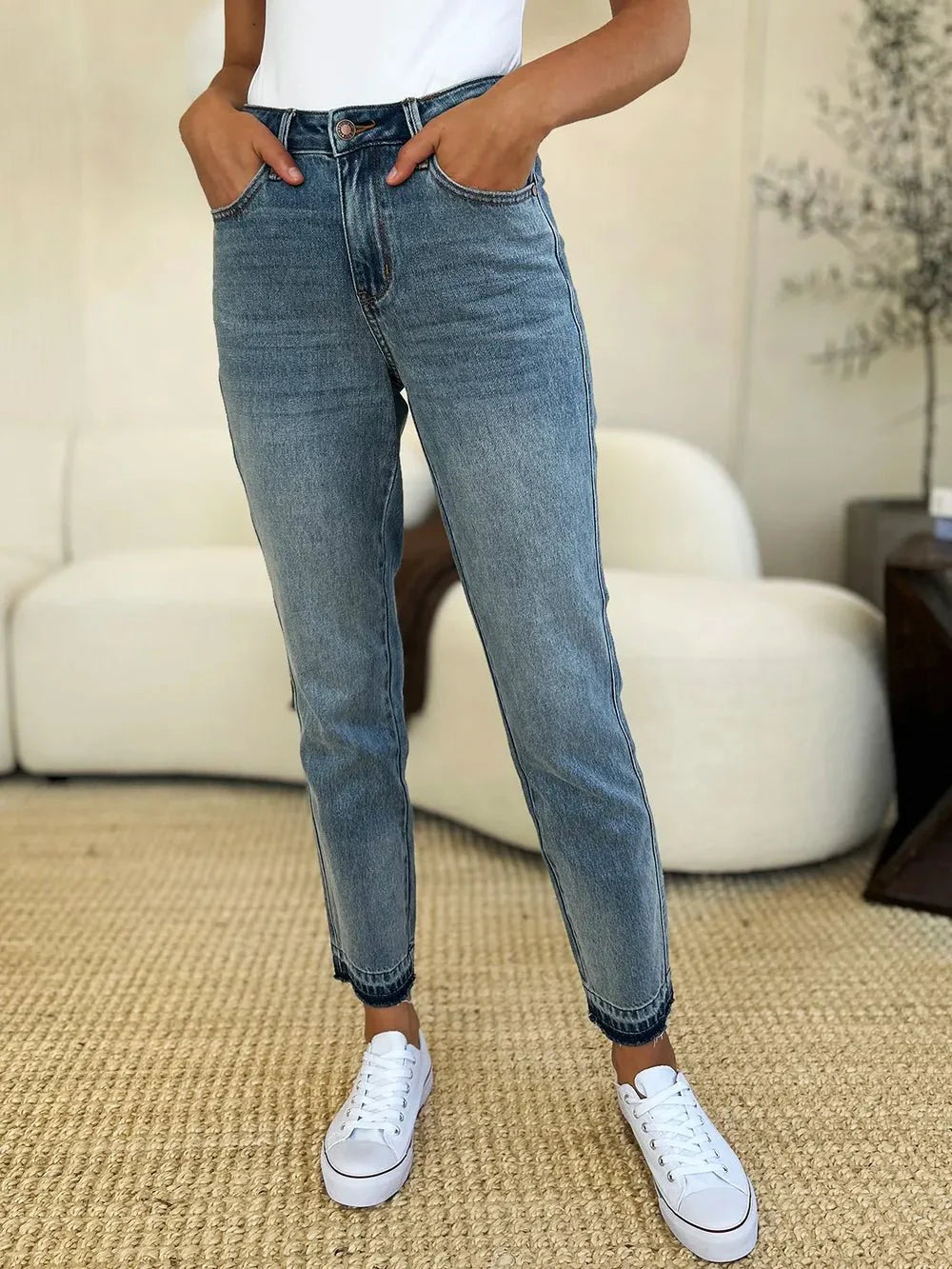 Judy Blue Full Size Mid Rise Rigid Magic Release Hem Jeans | Includes Plus Size