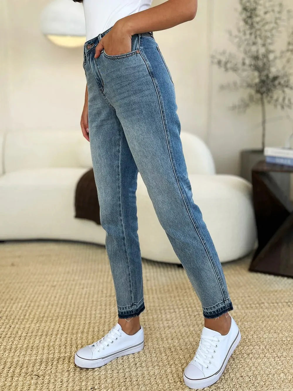 Judy Blue Full Size Mid Rise Rigid Magic Release Hem Jeans | Includes Plus Size