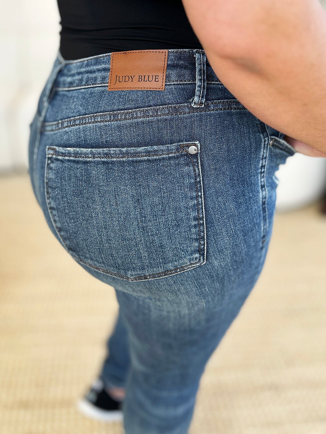 Judy Blue Full Size Mid Waist Distressed Slim Jeans | Includes Plus Size