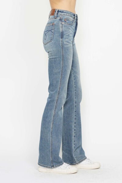 Judy Blue Full Size Tummy Control Back Embroidered Pocketed Bootcut Jeans | Includes Plus Size