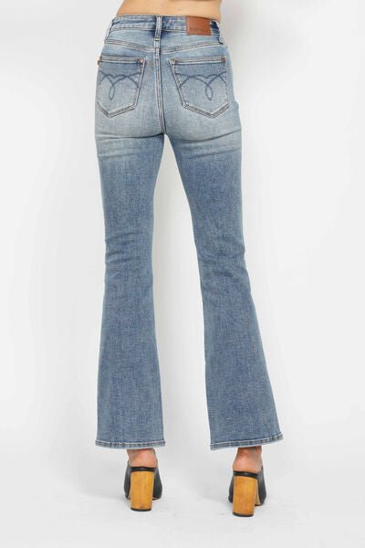 Judy Blue Full Size Tummy Control Back Embroidered Pocketed Bootcut Jeans | Includes Plus Size