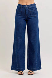 Judy Blue High-waisted Retro Wide Jeans With Patch Pkts & Twisted Seams