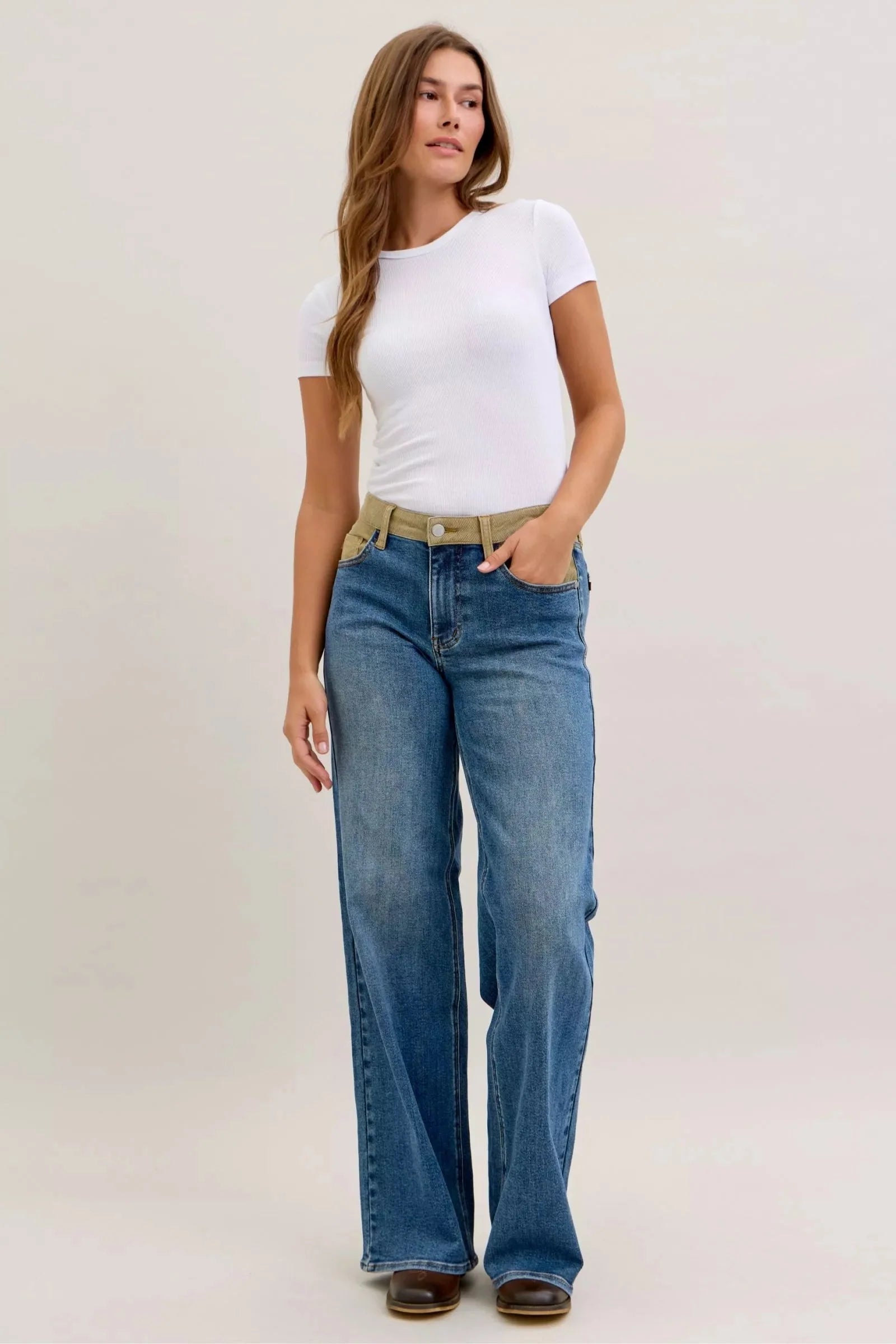 Judy Blue Mr Column Straight Jeans With Corduroy Waist