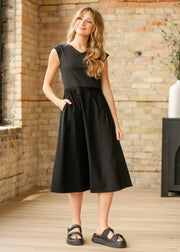 Kate Black Cap Sleeve Midi Dress