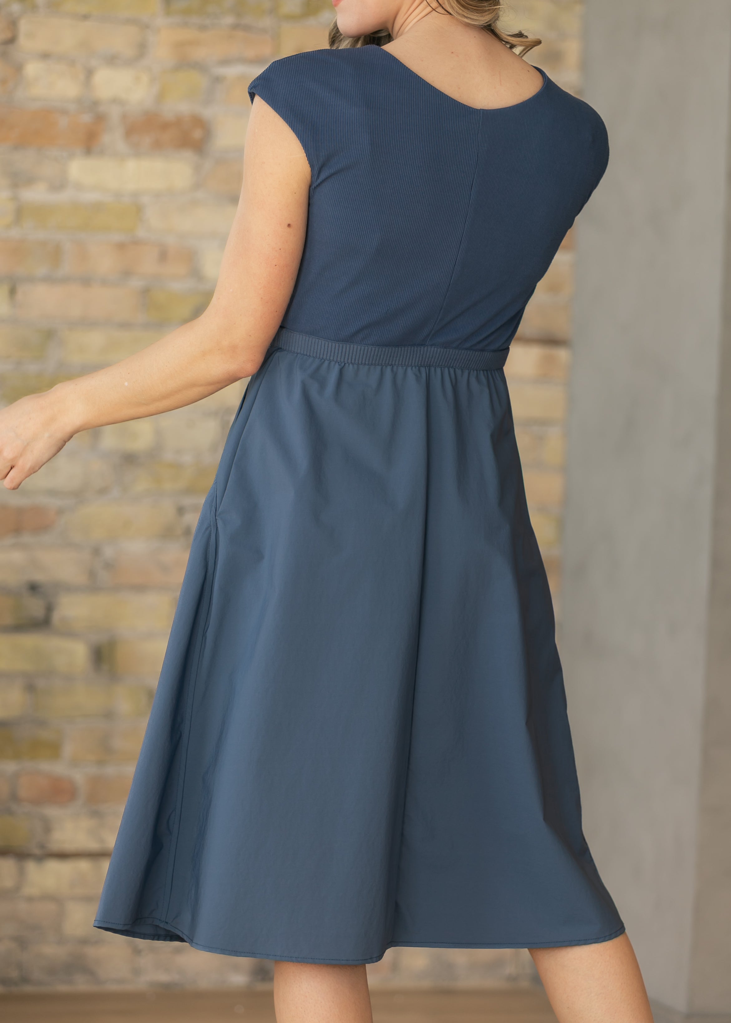 Kate Dusty Blue Cap Sleeve Midi Dress