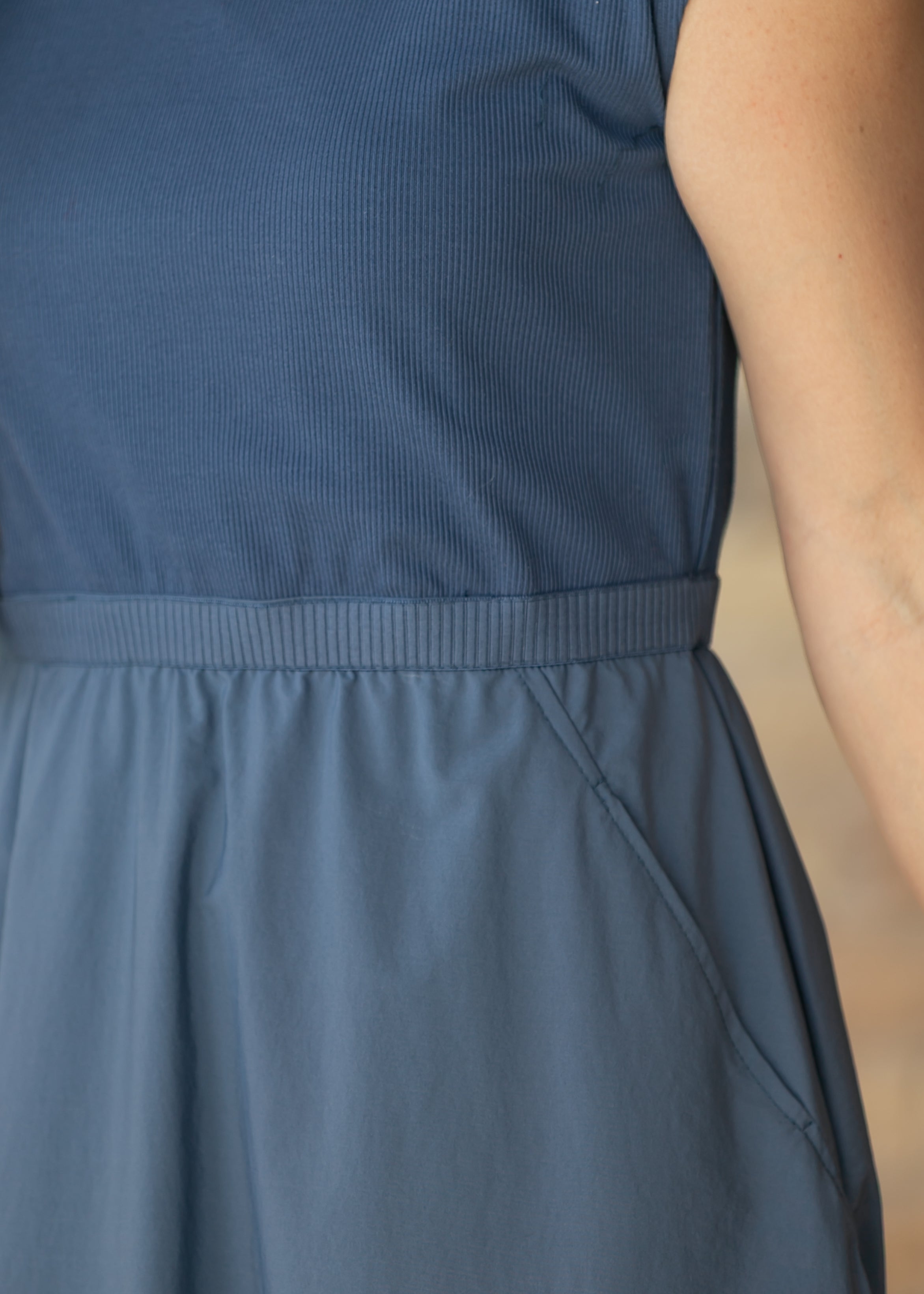 Kate Dusty Blue Cap Sleeve Midi Dress