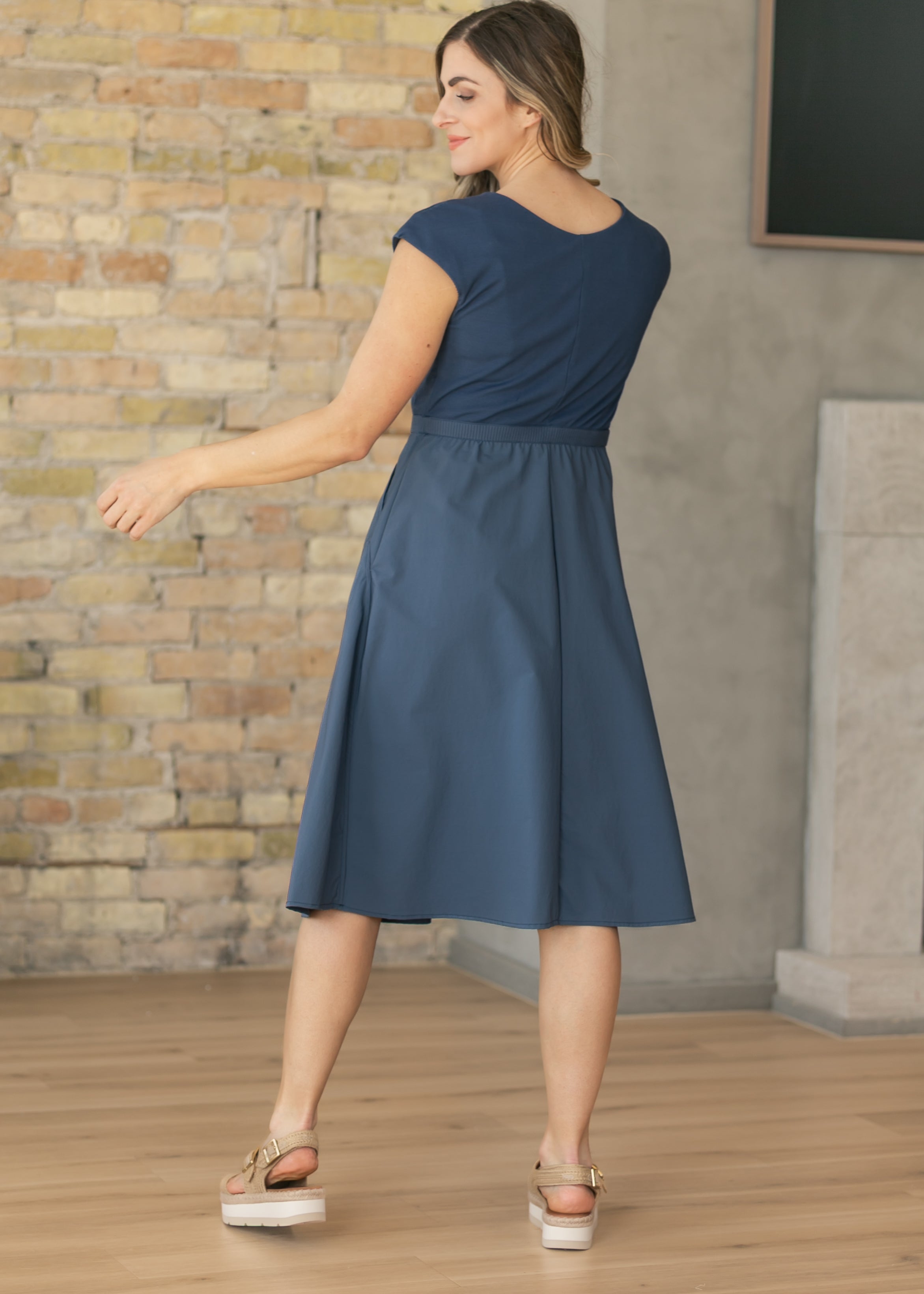 Kate Dusty Blue Cap Sleeve Midi Dress