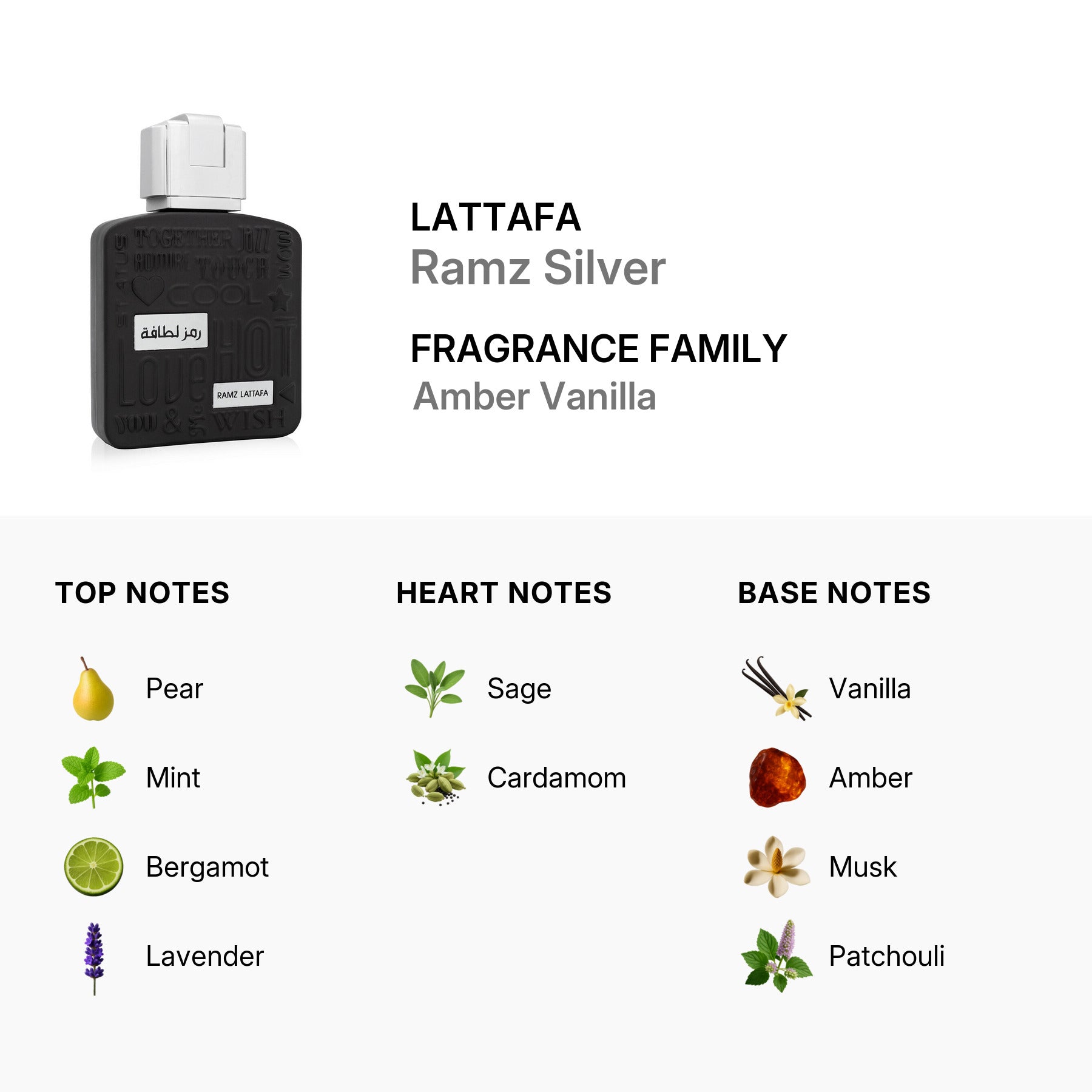 Lattafa Ramz Silver Eau De Parfum For Men, 100 Ml / 3.4 Oz, Amber Vanilla Fragrance Spray