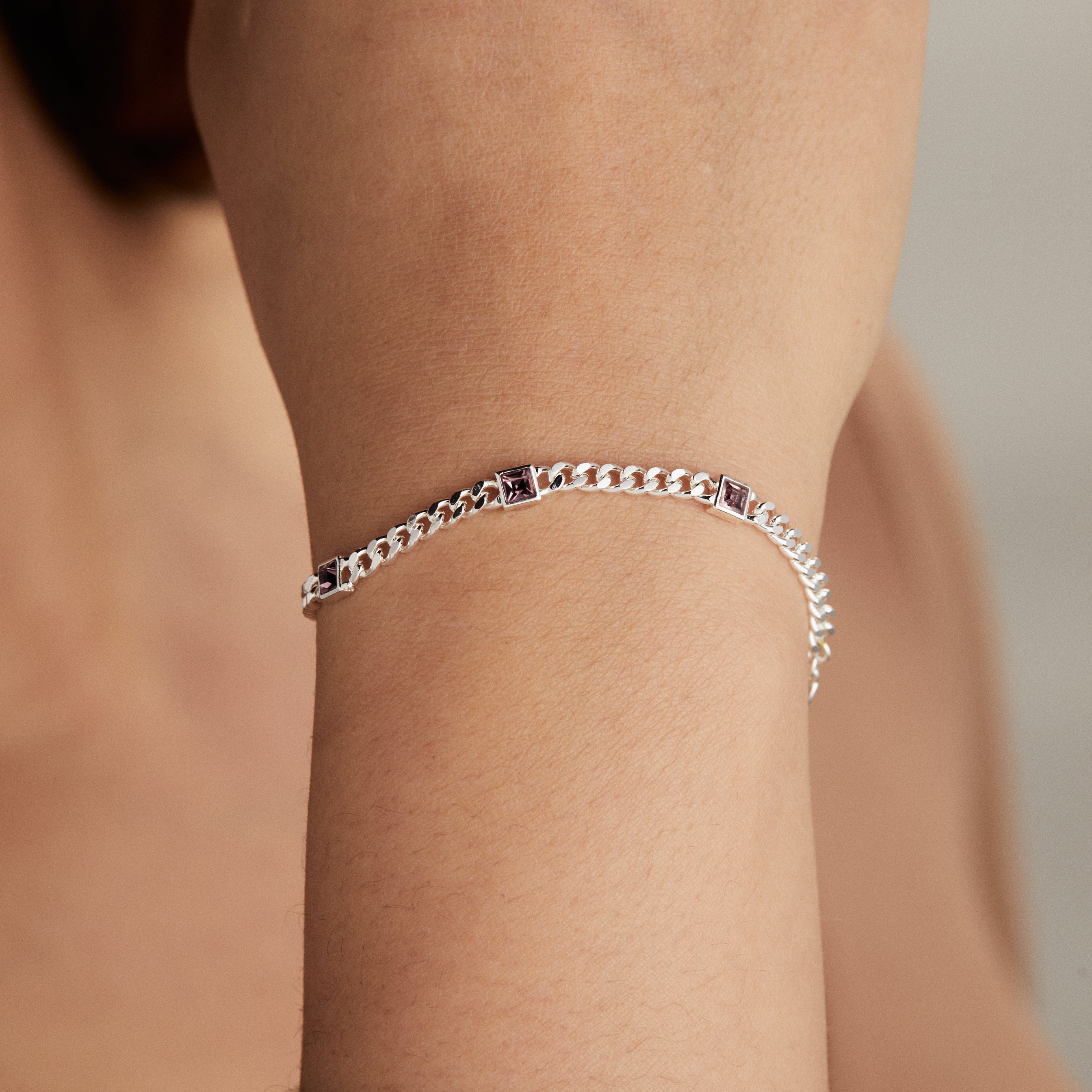 June Birthstone Light Amethyst Curb Chain Bracelet