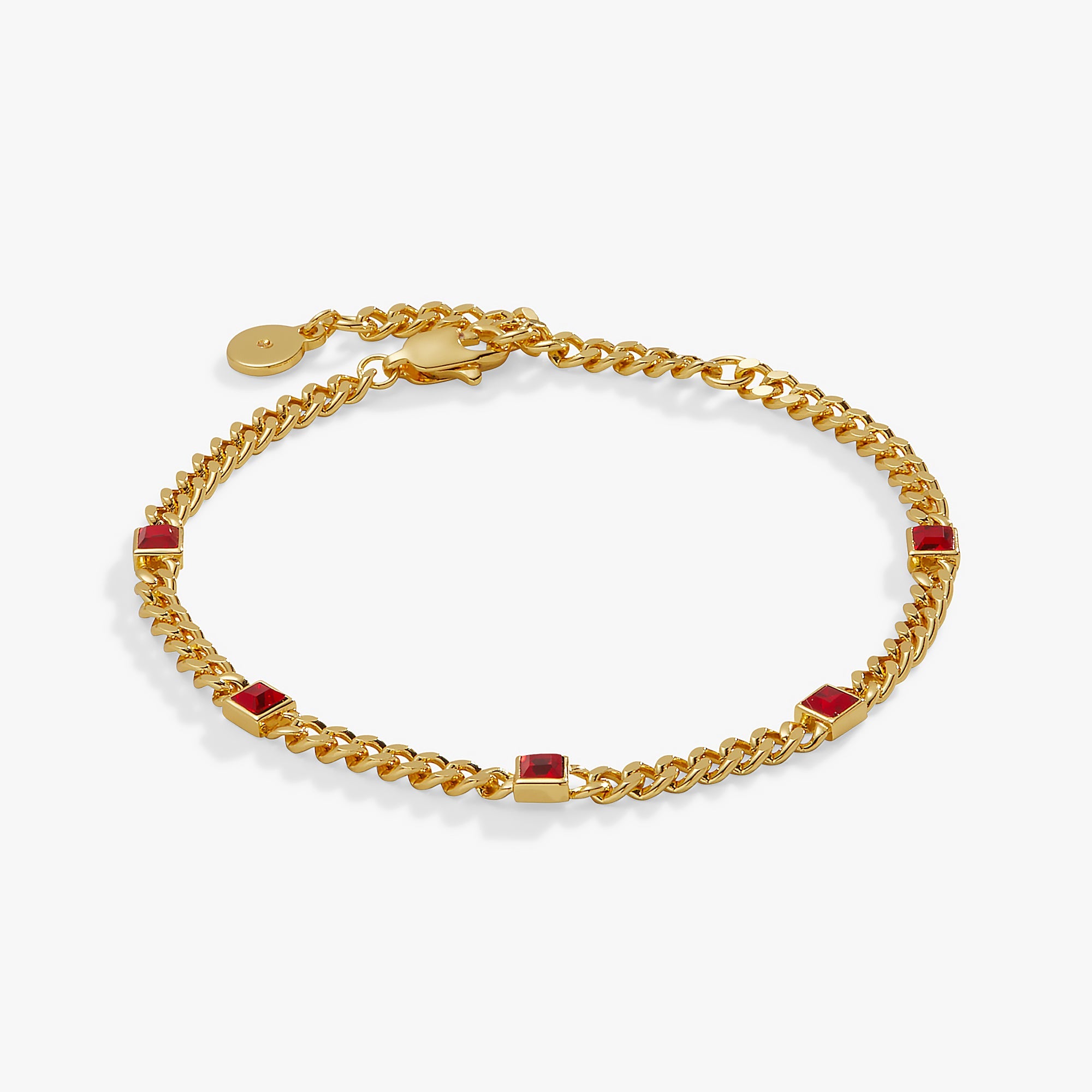 July Birthstone Ruby Curb Chain Bracelet