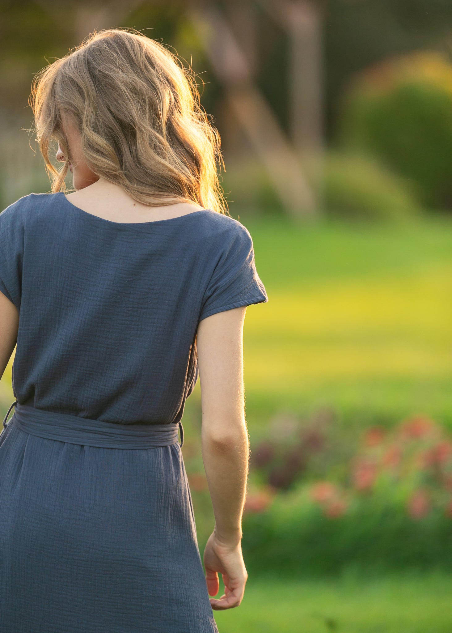 Lily Navy Gauze Belted Midi Dress